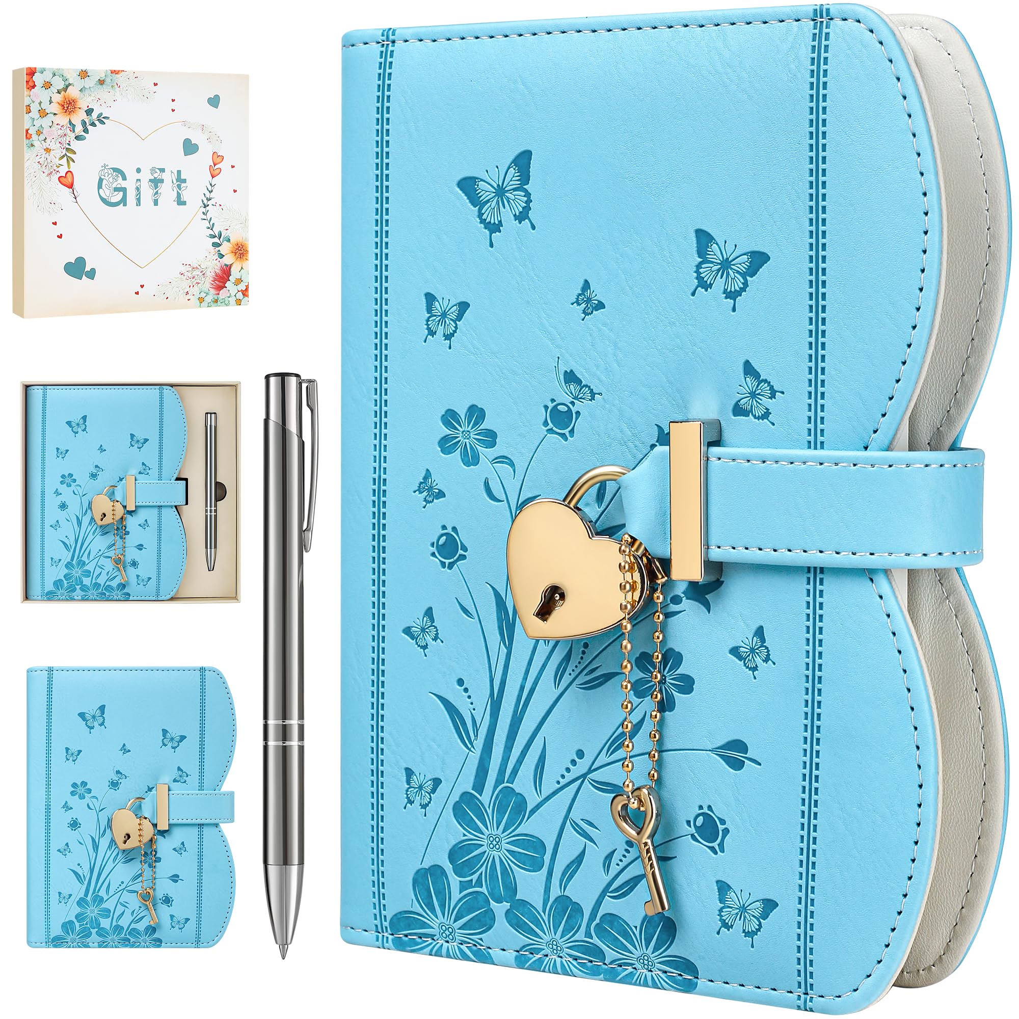 HwxBen Diary with Lock and Keys for Girls and Women,Ideas with Gift Box and Pen and Bookmark, Journal for Women with 244 Pages, B6 Refillable Notebook with Lock for Writing, Indigo