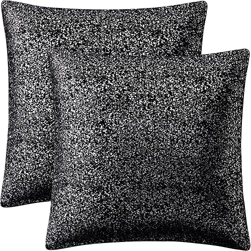 Miniatura 5 de Juego de 2 fundas de almohada negras y plateadas, fundas de almohada negras de 20 x 20 pulgadas, almohadas plateadas claras de ambos lados con