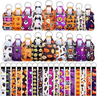 54 Pieces Empty Travel Bottles with Keychain Holder Set Include Portable Refillable Travel Bottle Container Reusable Neoprene Bottle Holders Wristlet Keychain (Halloween Style)