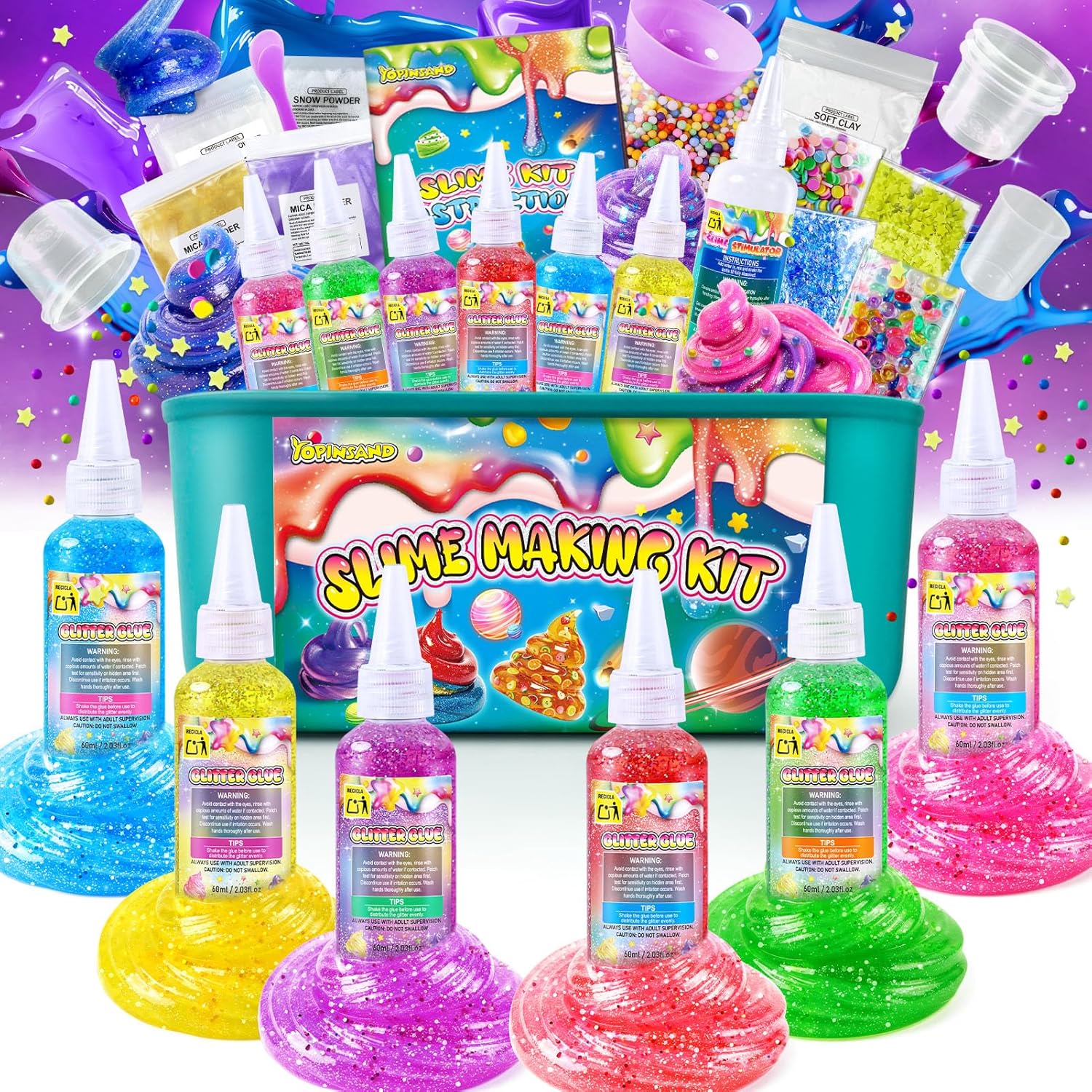 DIY Slime Kit for Girls, Galaxy Slime Making Kit for Kids, Glitter Slime Making Kit with Add-ins, Glimmer Crunchy, Foam Balls, Charms, Glitters, Gift Toys for Boys Girls 3-12