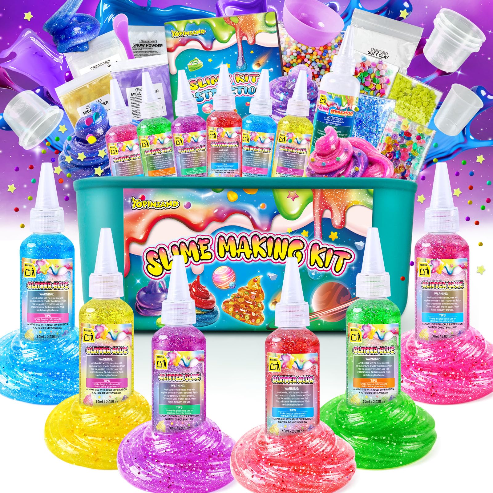 Kit Slime Fai da Te per Bambine, Kit Slime Galaxy per Bambini, Kit Slime Glitterato con Aggiunte, Glimmer Crunchy, Palline di Schiuma, Charm, Glitter, Regali per Bambini e Bambine 3-12 anni