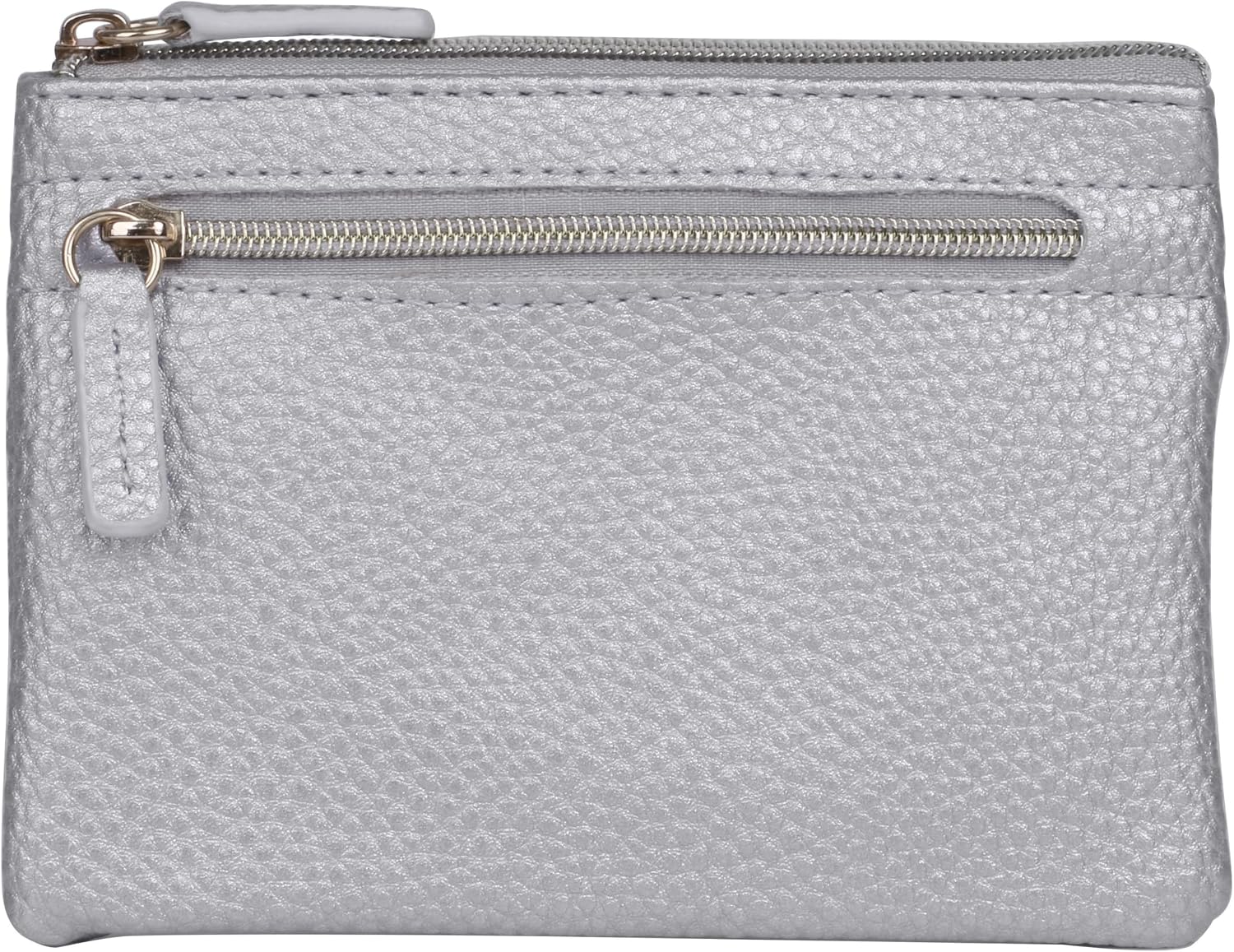 Julia Buxton Women's RFID Blocking Vegan Leather Wallet with Zipper, ID Windows, Card Slots & Key Ring | Compact Coin & Card Holder Case, Silver
