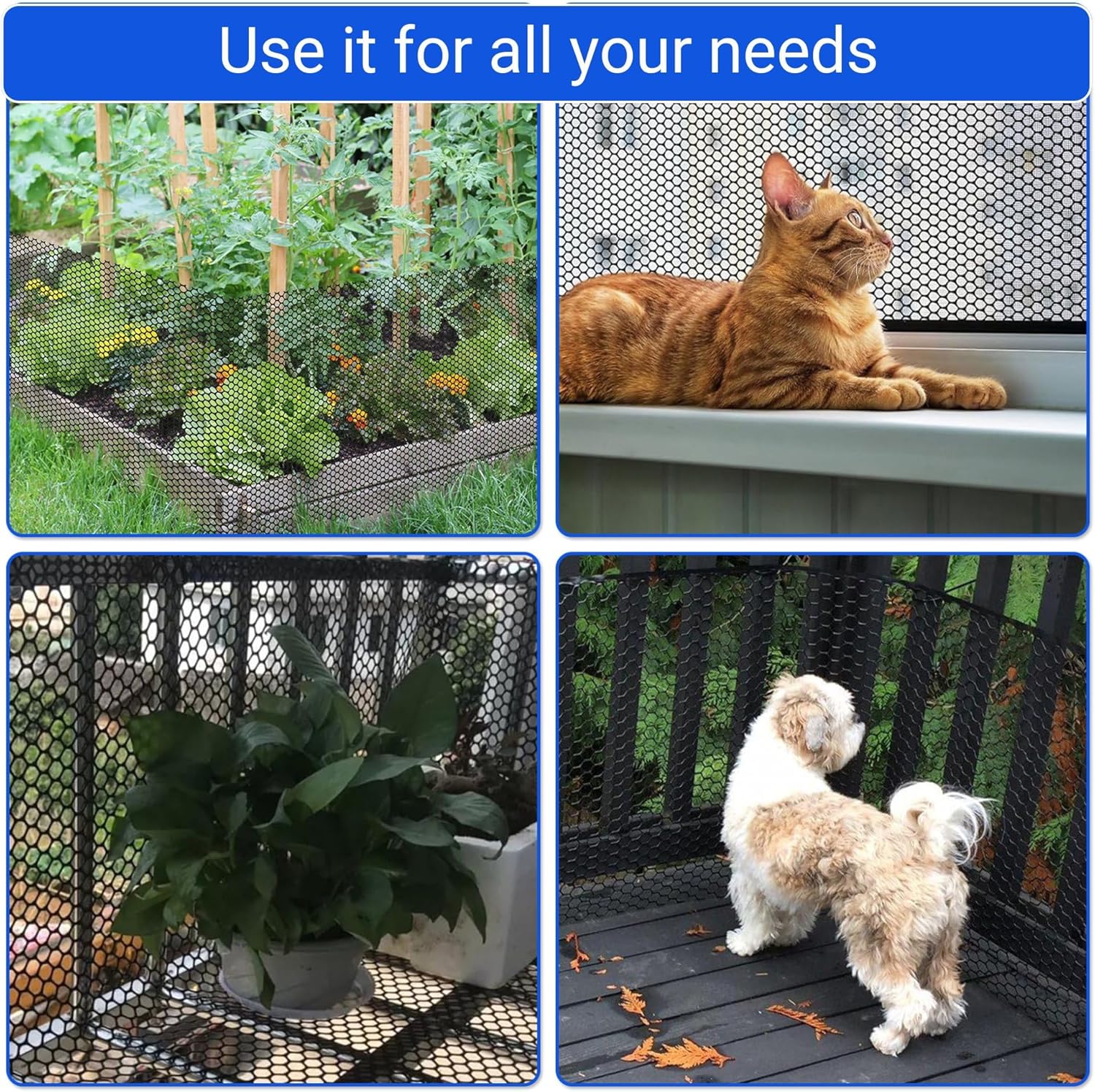 Plastic Wire Mesh Fence 15.7" x 31 ft – Chicken Wire Fencing for Dogs, Rabbits & Poultry – Snake Barrier & Fence for Balcony – Includes 10 Pegs & 15 Zip Ties – Durable, Weatherproof & Easy to Install