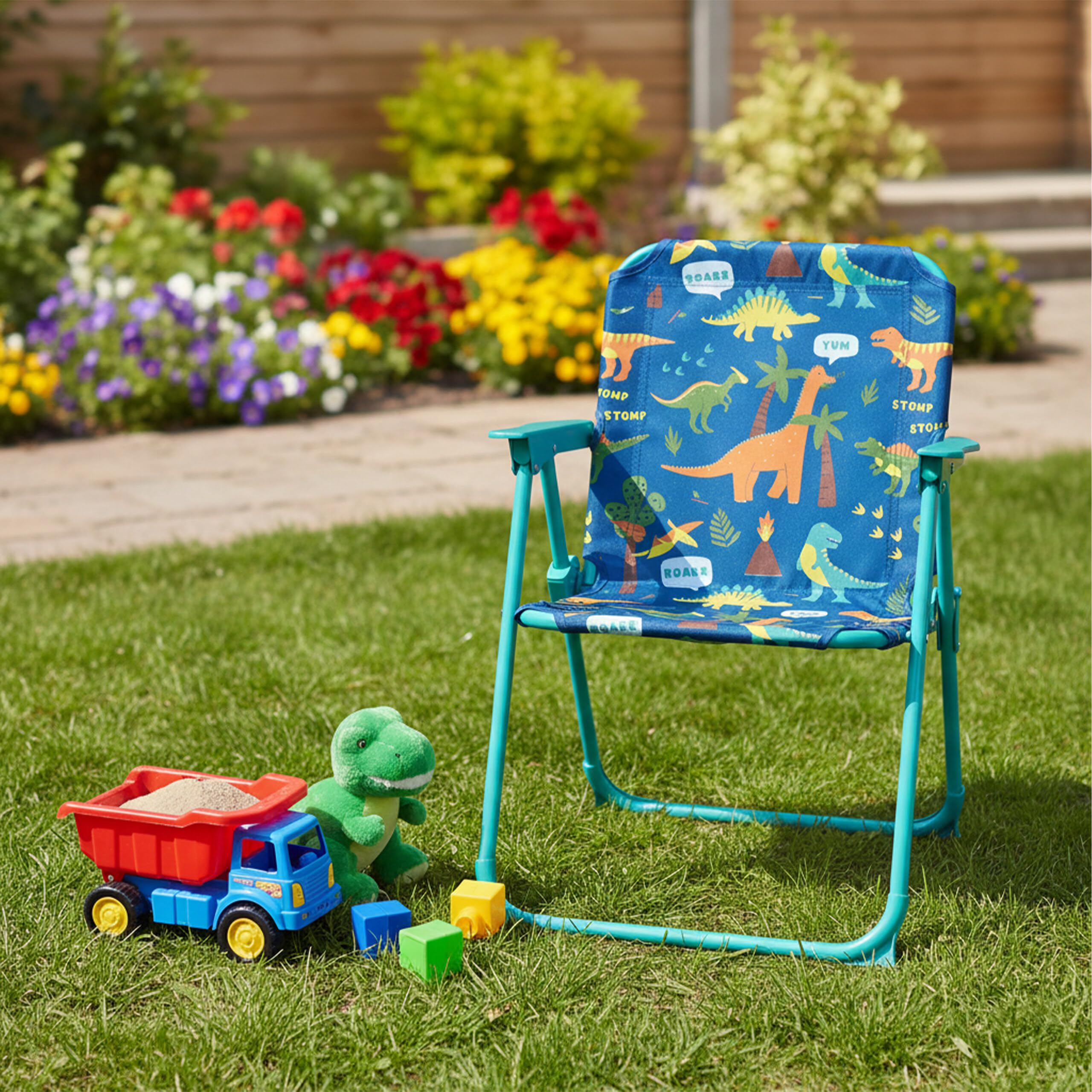 Relaxdays Silla Infantil Plegable, Sillita Camping con Estampado, 51,5x36x37,5 cm, Asiento Pícnic Exterior, Multicolor