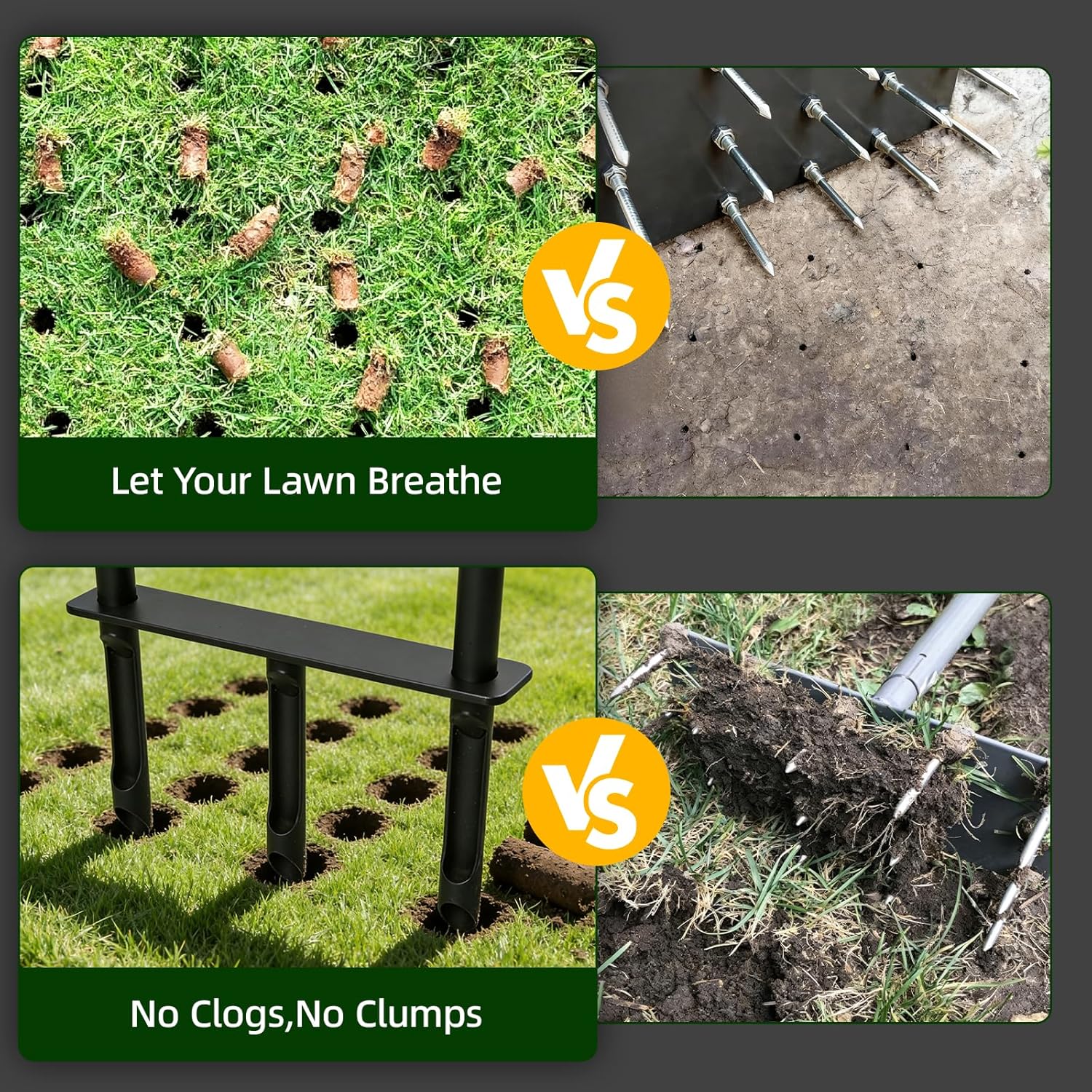 Amorest Manual Lawn Core Aerator – 3 Heavy-Duty Coring Plugs for Compacted Soil, Ergonomic T-Handle & Foot Plate, Rust-Resistant Iron Yard Aerator Tool for Garden and Lawn Care, Easy 5-Min Assembly