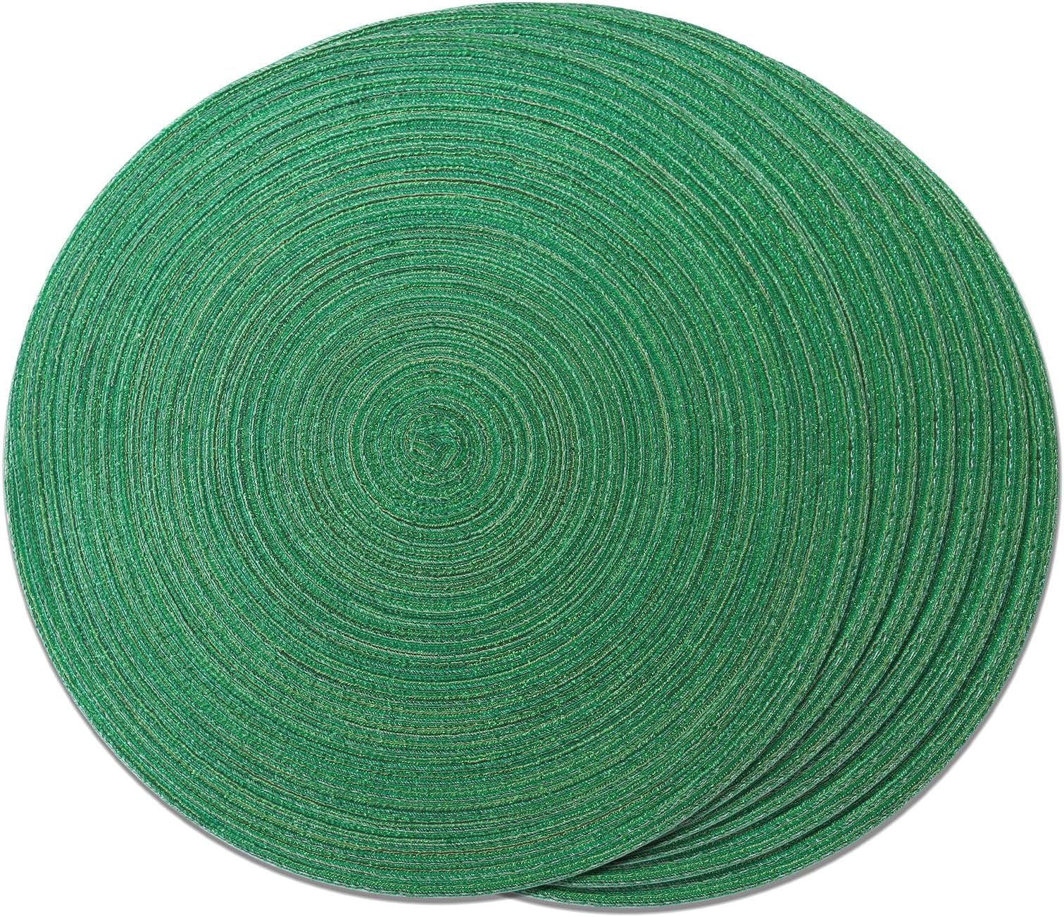 FunWheat Round Placemats Set of 6 Table Mats for Dining Tables Washable Non-Slip Place mats 15 Inch (Green Shine)