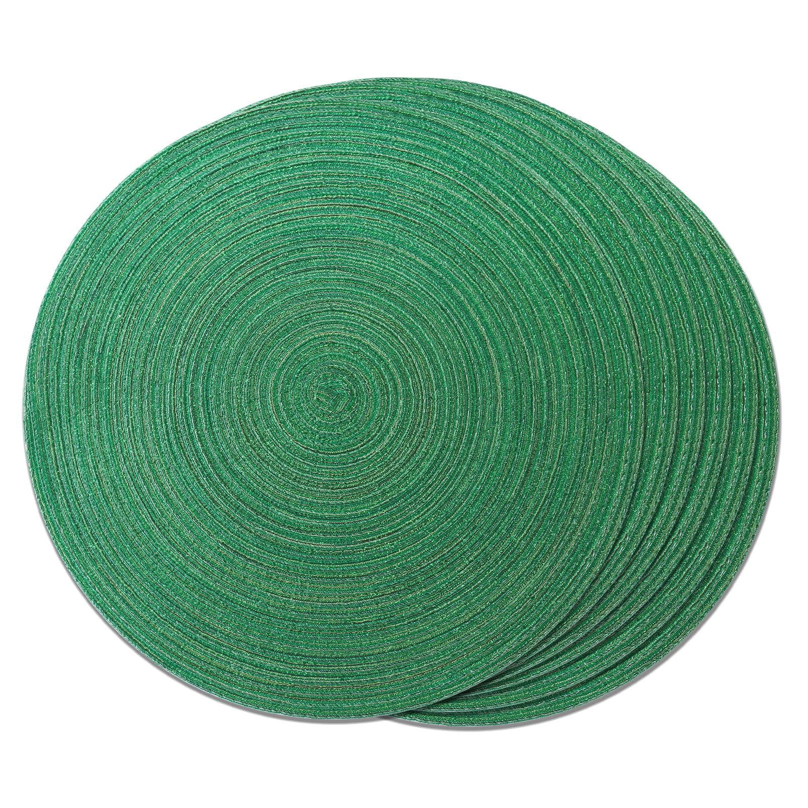 FunWheat Round Placemats Set of 6 Table Mats for Dining Tables Washable Non-Slip Place mats 15 Inch (Green Shine)