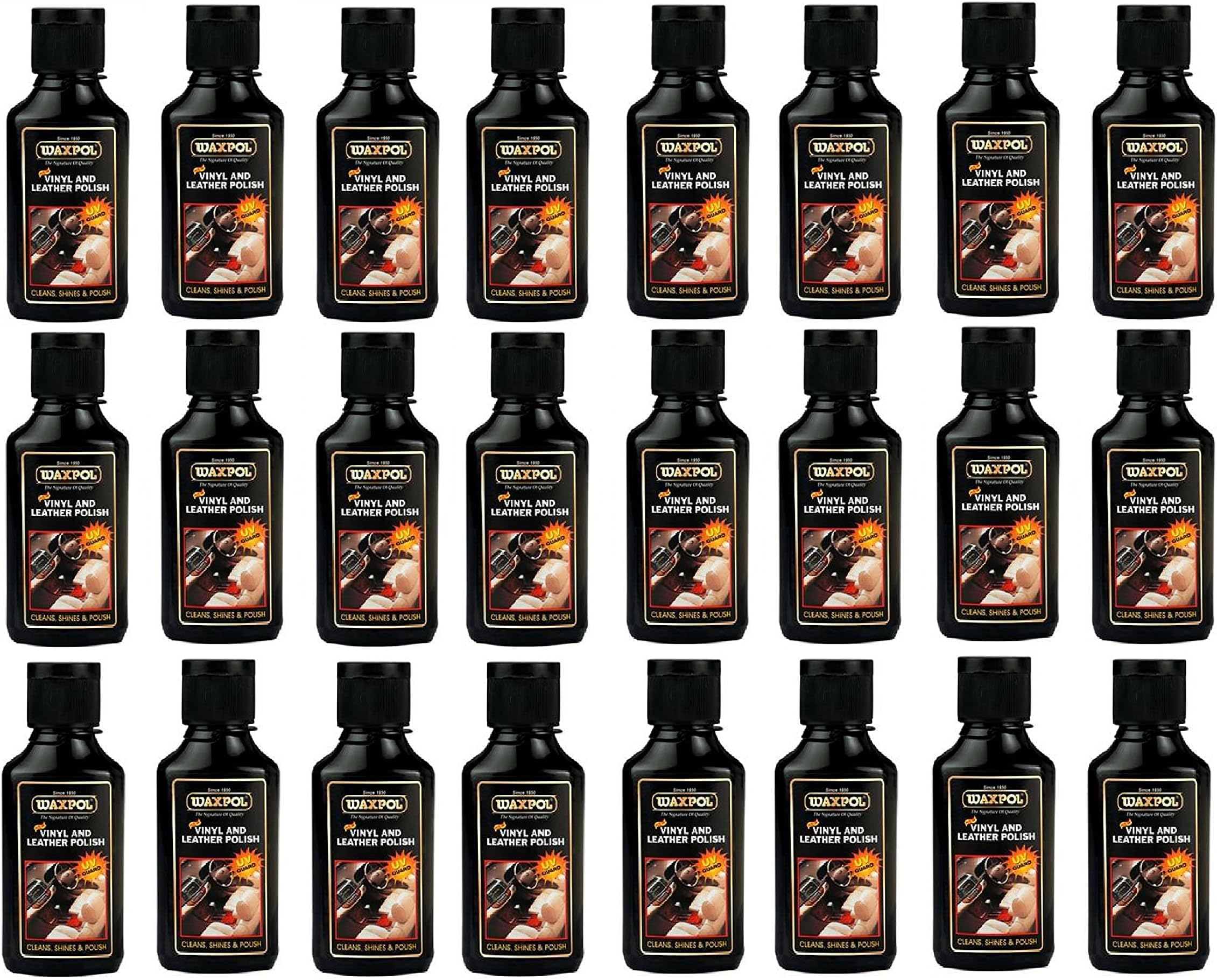 Waxpol Vinyl & Leather Polish,125ml (For Clean, Shine & Protection for Car, Dashboard, Seats, Leather Goods (Jacket, Handbag, Wallet, Belt)(Set Of 24)