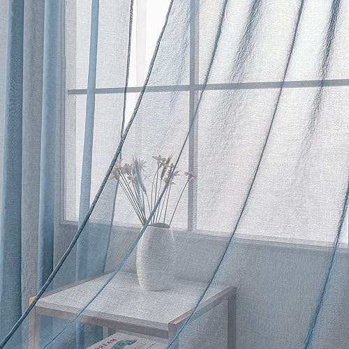 Miniatura 10 de HUTO Cortinas semitraslúcidas marrones de 84 pulgadas de largo, de lino sintético, cortinas traslúcidas para dormitorio, sala de estar, habitación