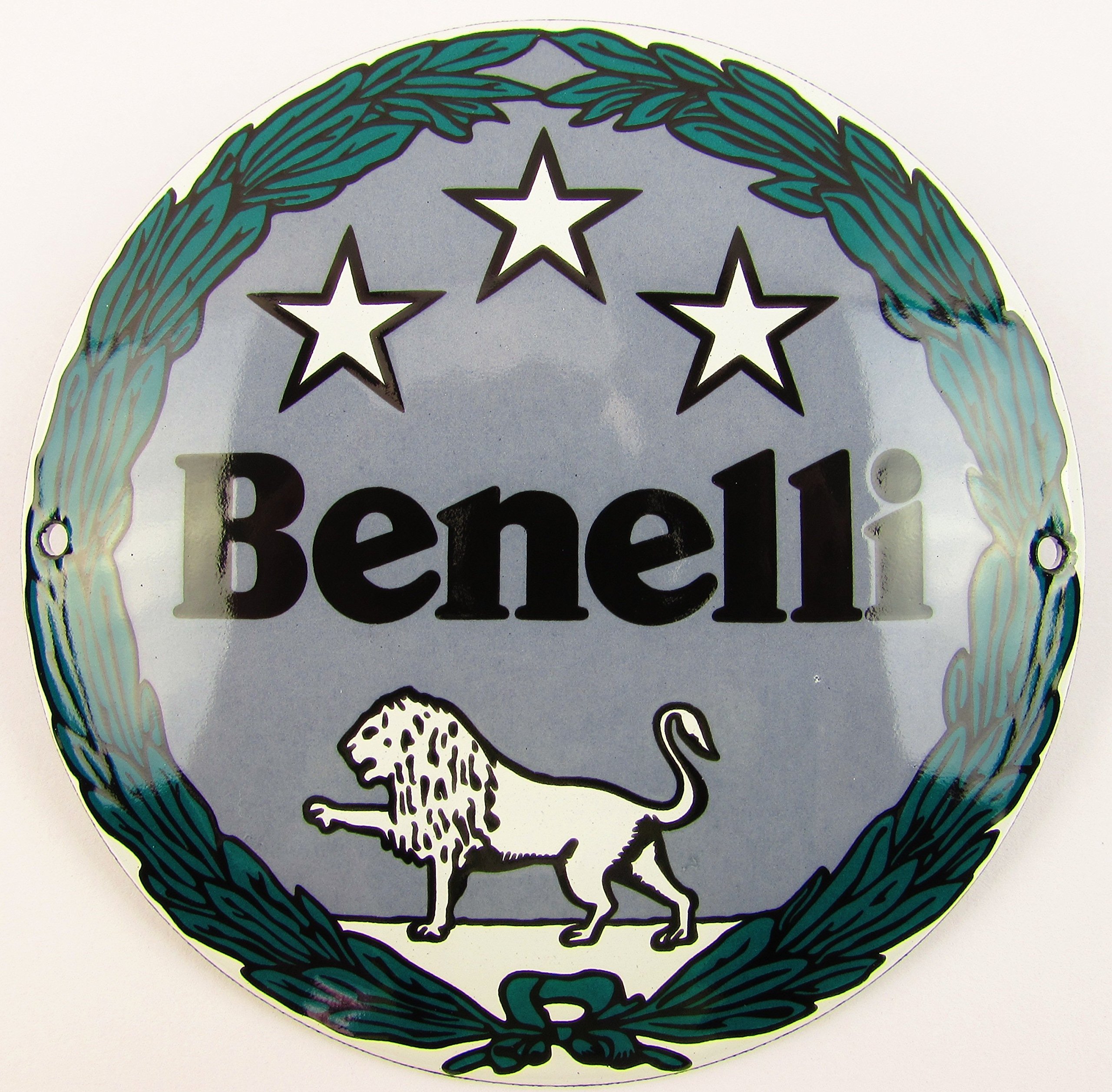 Cartel esmaltado Benelli de 12 cm redondo, clásico, cartel publicitario de los años 50, estilo vida, retro fifties