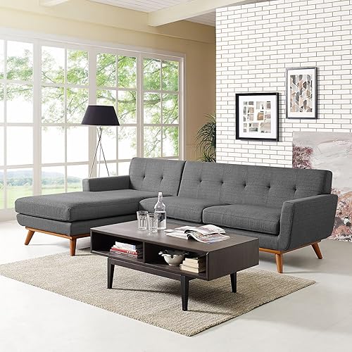 Modway Engage Mid-Century Modern Upholstered Fabric Left-Facing Sectional Sofa in Gray