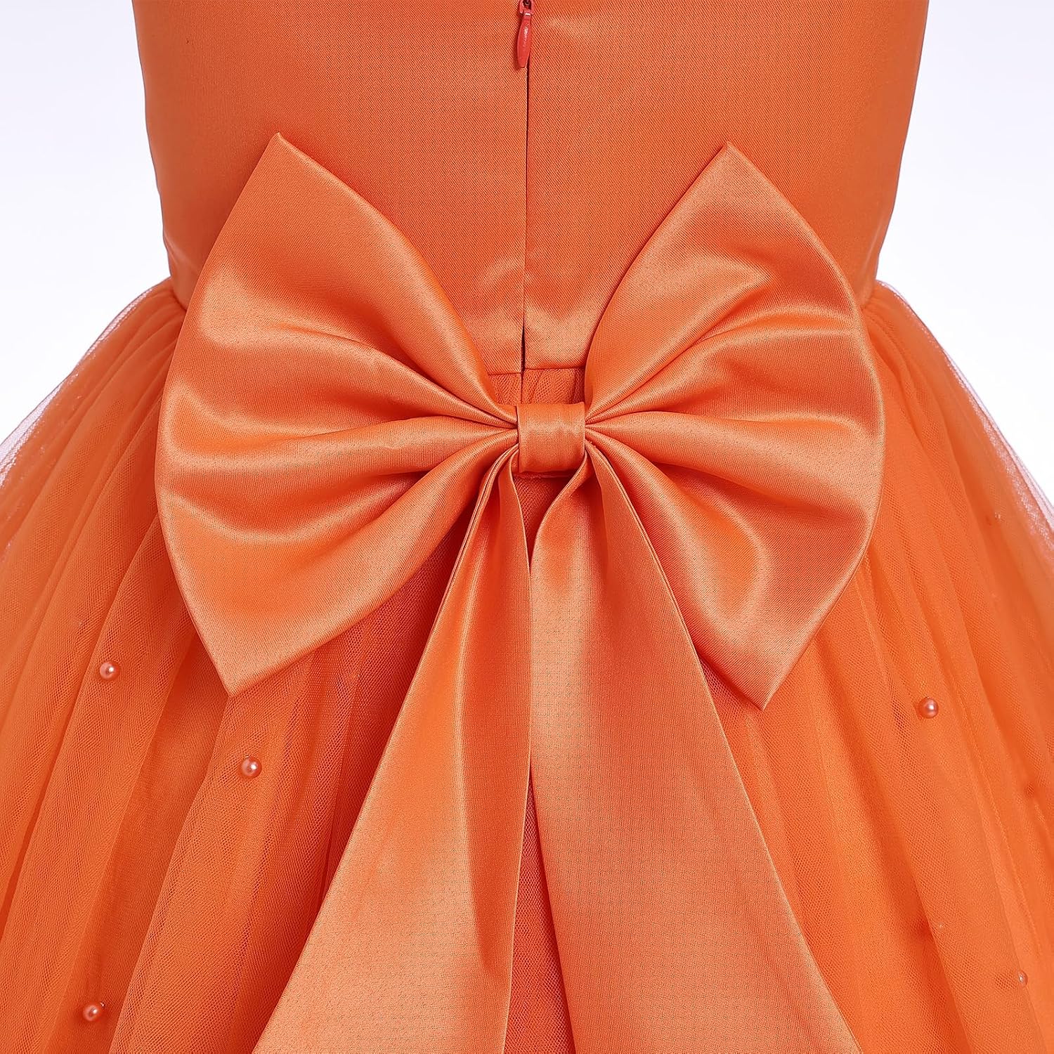 Infant Baby Girls Wedding Flower Girl Dress Pearls Tulle Tutu Dress Bowknot V Back Pageant Party Birthday Formal Dresses