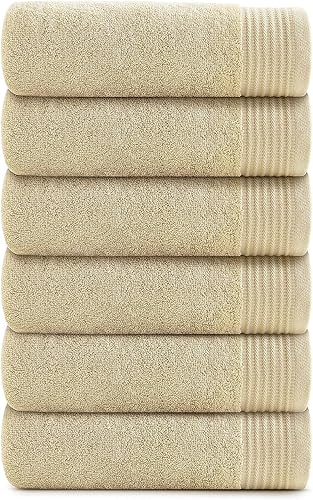 VANZAVANZU Juego de toallas de baño de algodón suave prémium (paquete de 6, 1628 pulgadas), color beige