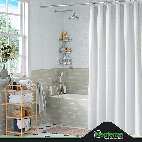 Miniatura 6 de NEATERIZE Cortina de ducha blanca  Cortinas de ducha estilo hotel para baño con diseño de gofre, 72 x 84 pulgadas  Cortina de ducha de tela blanca