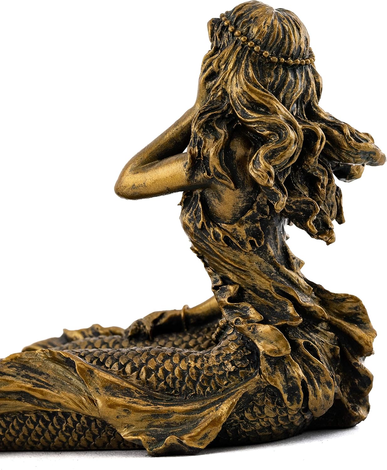 Top Collection Beach Mermaid Incense Holder Statue - Hand Painted Beautiful Mythical Creature with Bronze Antique Finish Look- 9-Inch Long Fragrance Incense Burner Figurine