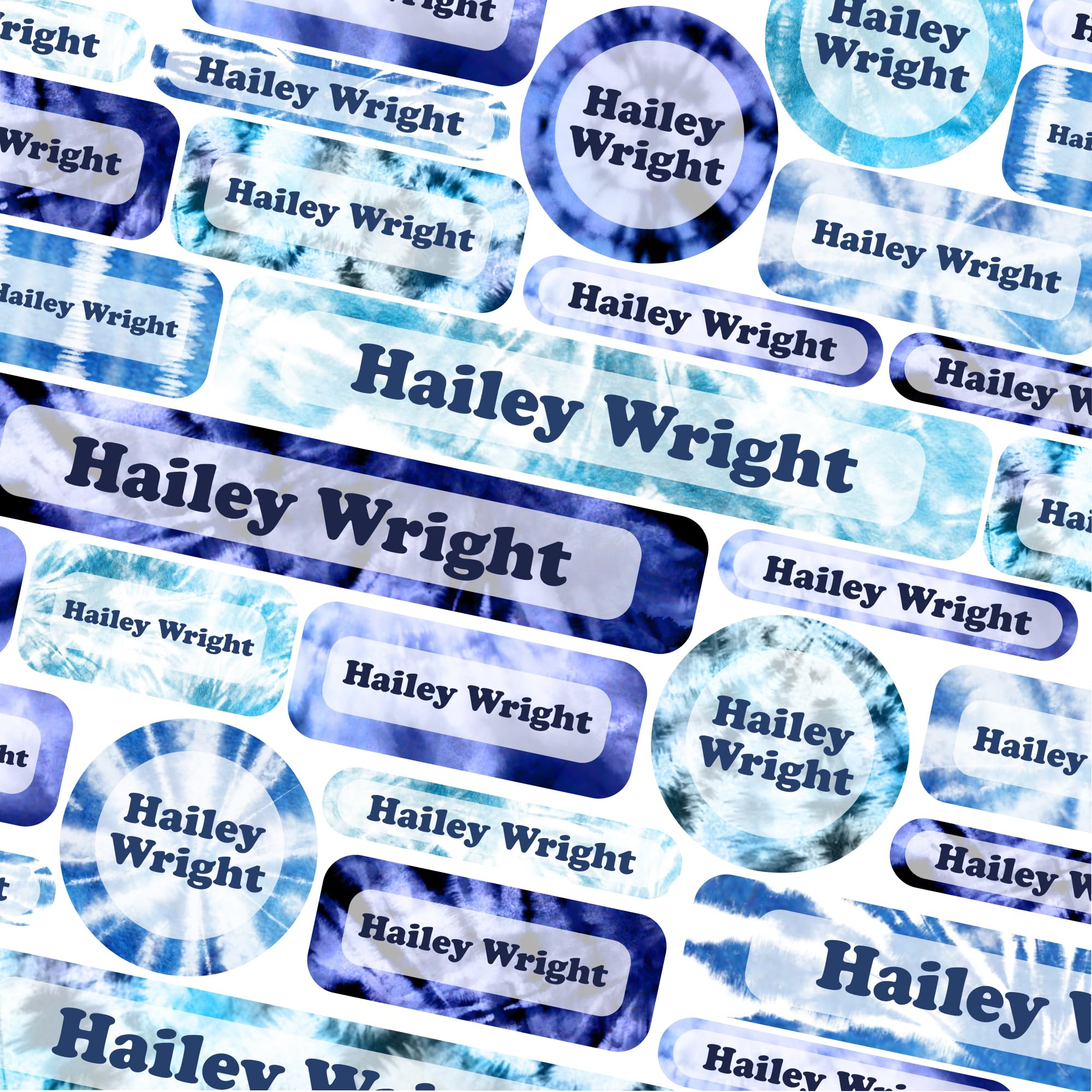 123 School Name Labels for Children No Iron Name Tags for Clothes Name Stickers for Water Bottles, Uniform, Secondary School, College, Care Homes, Washable and Dishwasher Safe (Blue Tie Dye)