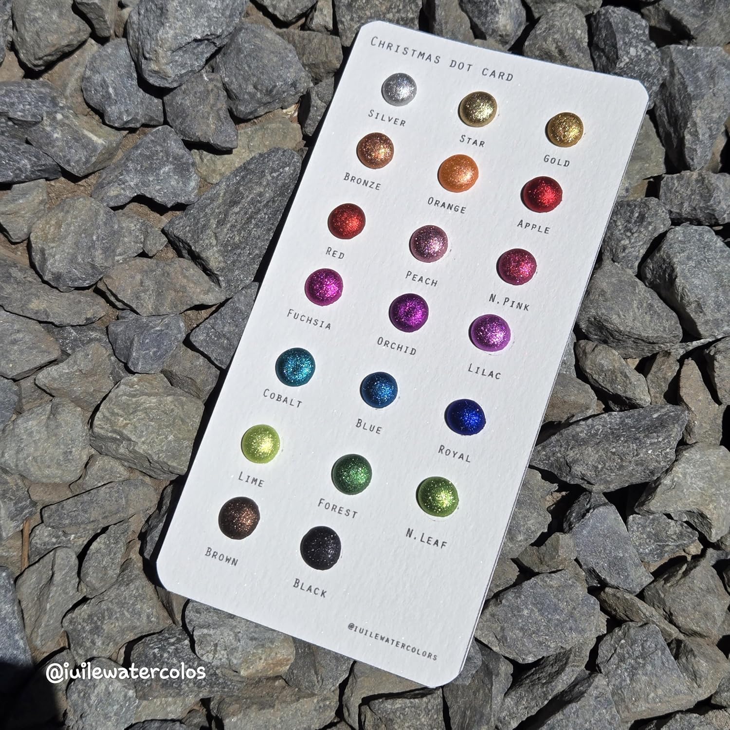 IUILE Handmade Watercolor Paints - Christmas Dot Card (20 colors). Chrome, Metallic, Shiny, Shimmer