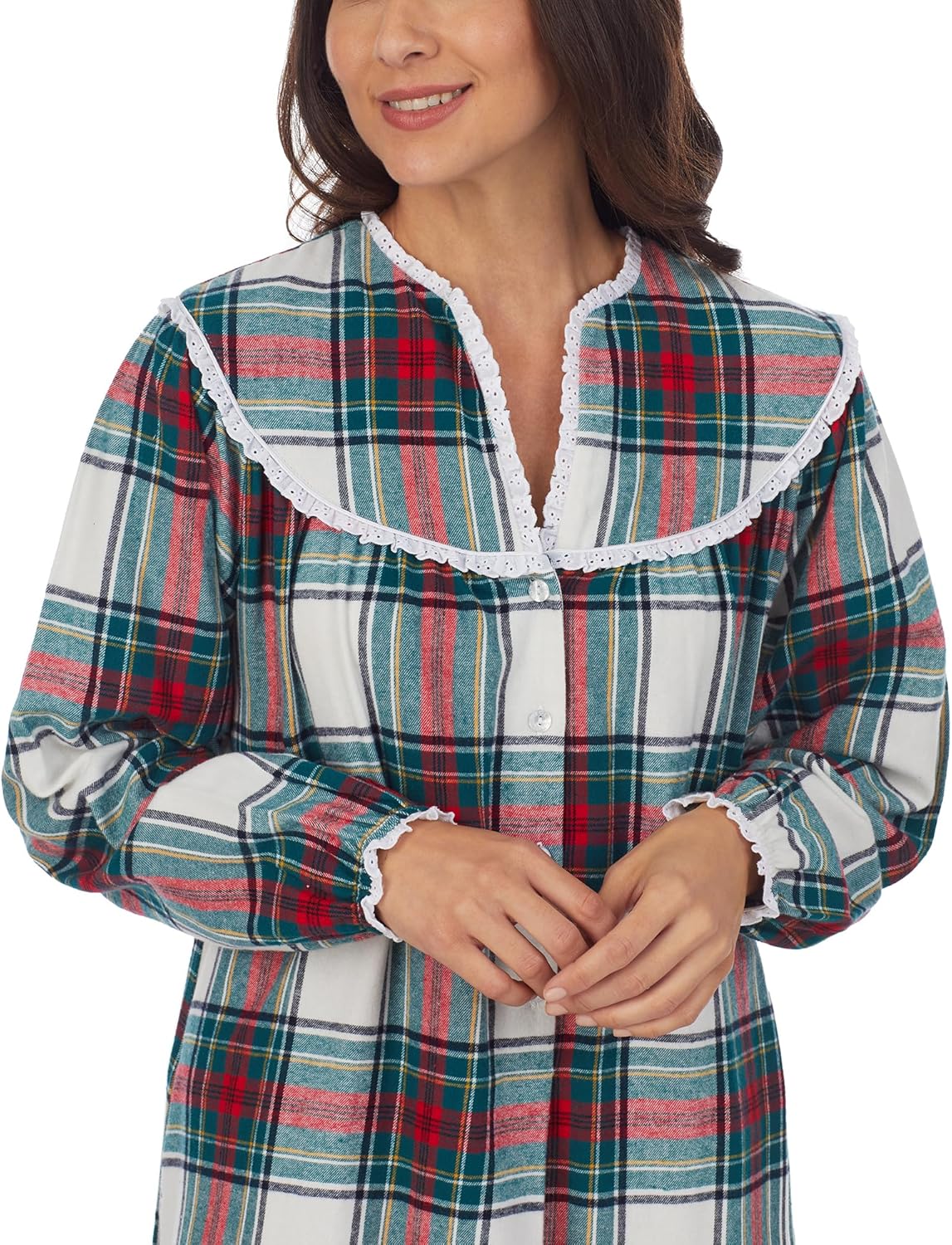 Lanz of Salzburg Sleepwear for Women Classic Long Sleeve Open Neck Soft Flannel Pajama Nightgown - Image 2