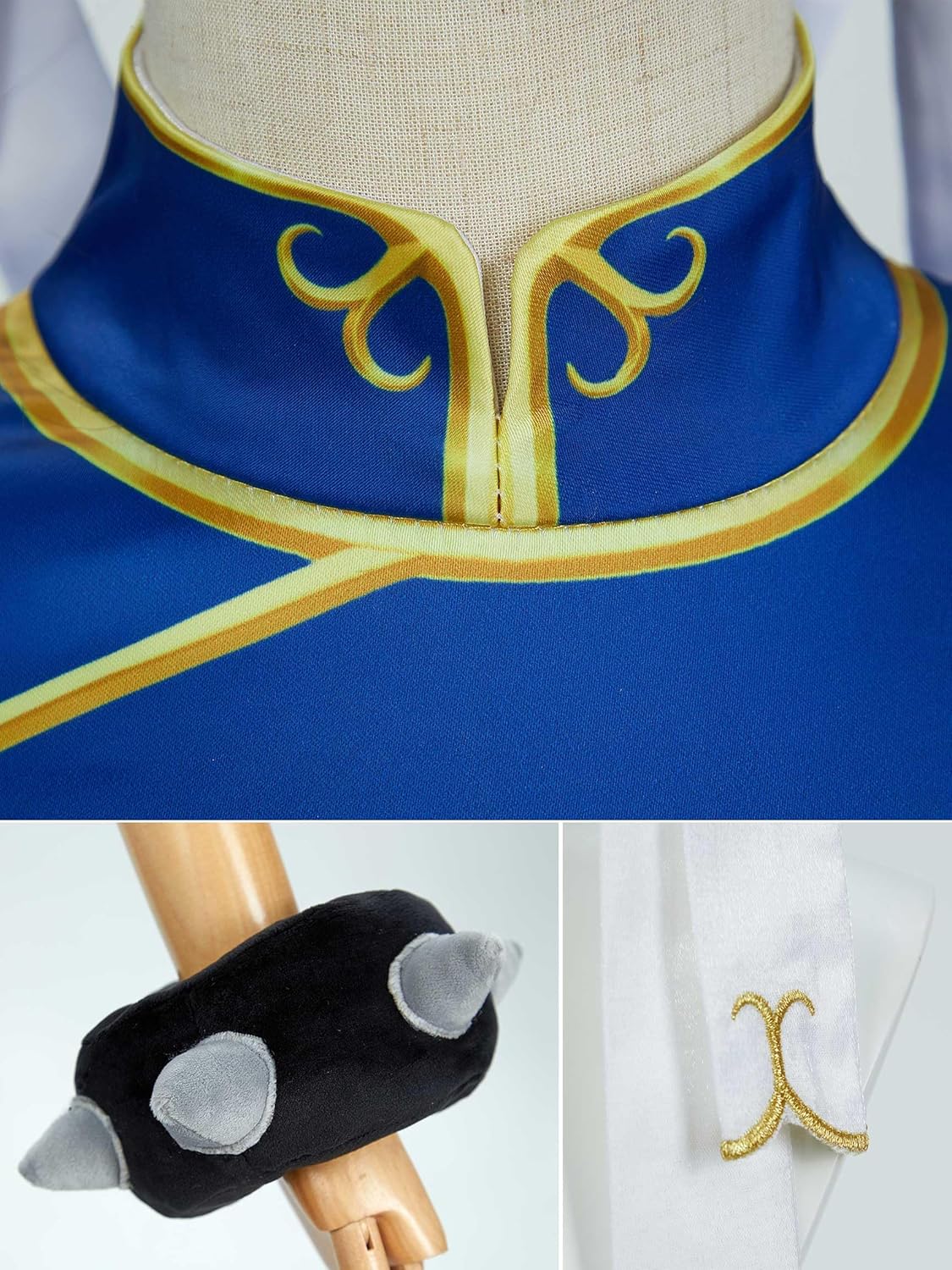 Micotaku Street Fighter Officially Licensed Girl’s Chun Li Cosplay Costume Cheongsam for Age 3+,Socks, Bracelets, Hair ties - Image 5