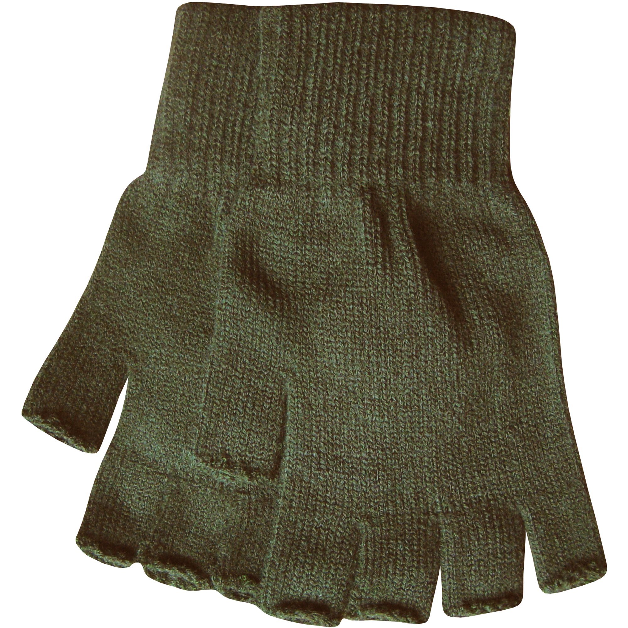 Teddyt's Men's Khaki Green Warm Thermal Knit Fingerless Winter Gloves (Khaki Green)