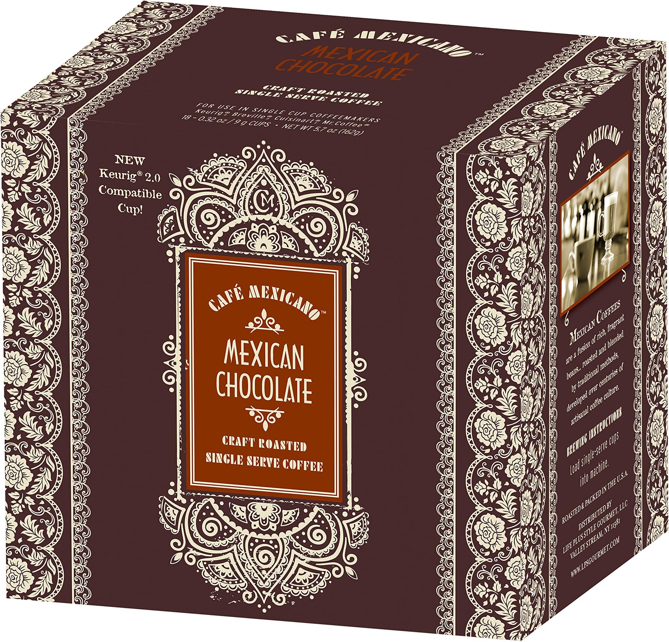 Cafe Mexicano Single Serve Coffee 18 pods (Mexican Chocolate)