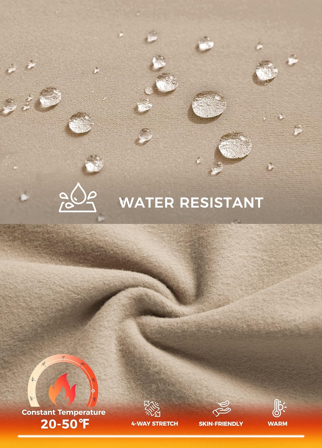 Willit Women's Fleece Lined Pants with Zipper Pockets Winter Thermal Warm Hiking Straight Leg Pants Khaki XXL 29" - Image 3