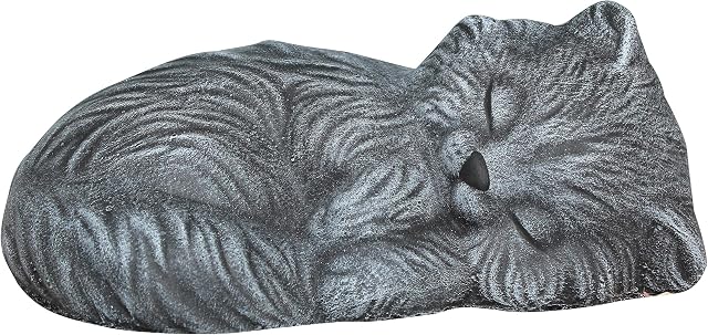 RUNADI Tiefes Handicraft Garden ornament small Cat sleeping, Cast stone, Slate gray