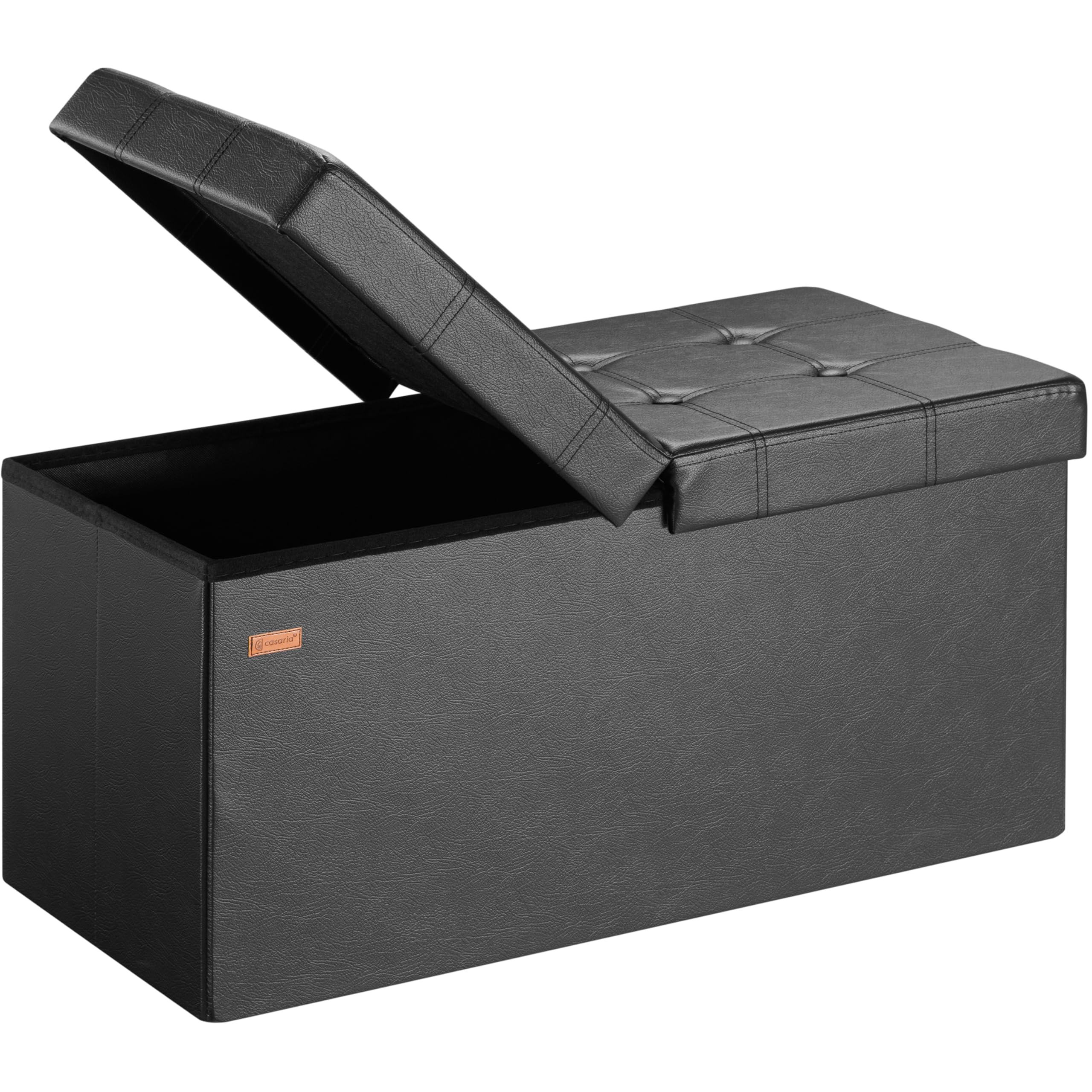 CASARIA® Banco Almacenaje Baúl Capacidad 100L Carga hasta 300kg 80x40x40cm Puff Otomana Plegable Tapizado Acolchado Salón Dormitorio Entrada Negro