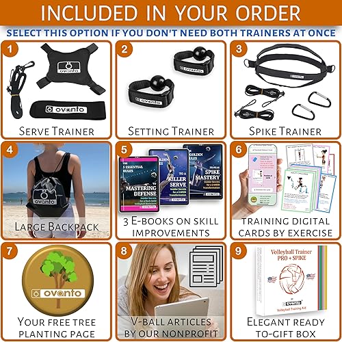 Miniatura 2 de OVANTO Equipo de entrenamiento de voleibol  Equipo de voleibol en solitario en 4 estilos para servir, pinchar, establecer y pasar como un