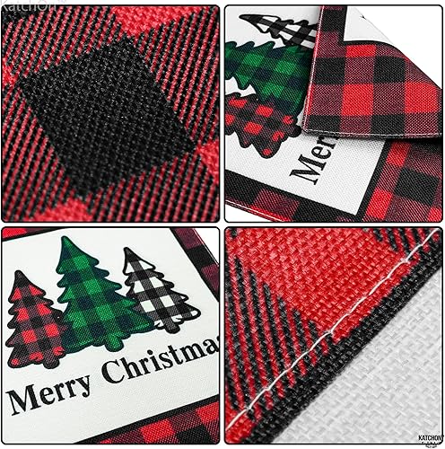 Vista 3 de KatchOn Merry Christmas Garden Flag - 12x18 Inch, Double Sided Yard Decorations for Outside House Banner Buffalo Plaid Red