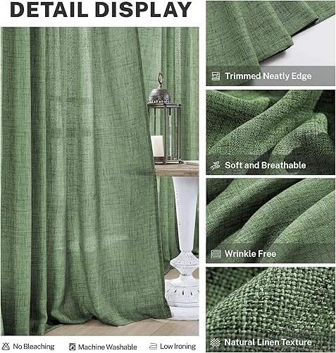 Miniatura 4 de Cortinas verde oliva de 108 pulgadas, 2 paneles para sala de estar, semitransparentes, reductoras de luz, aireadas, modernas, elegantes, extra Verde
