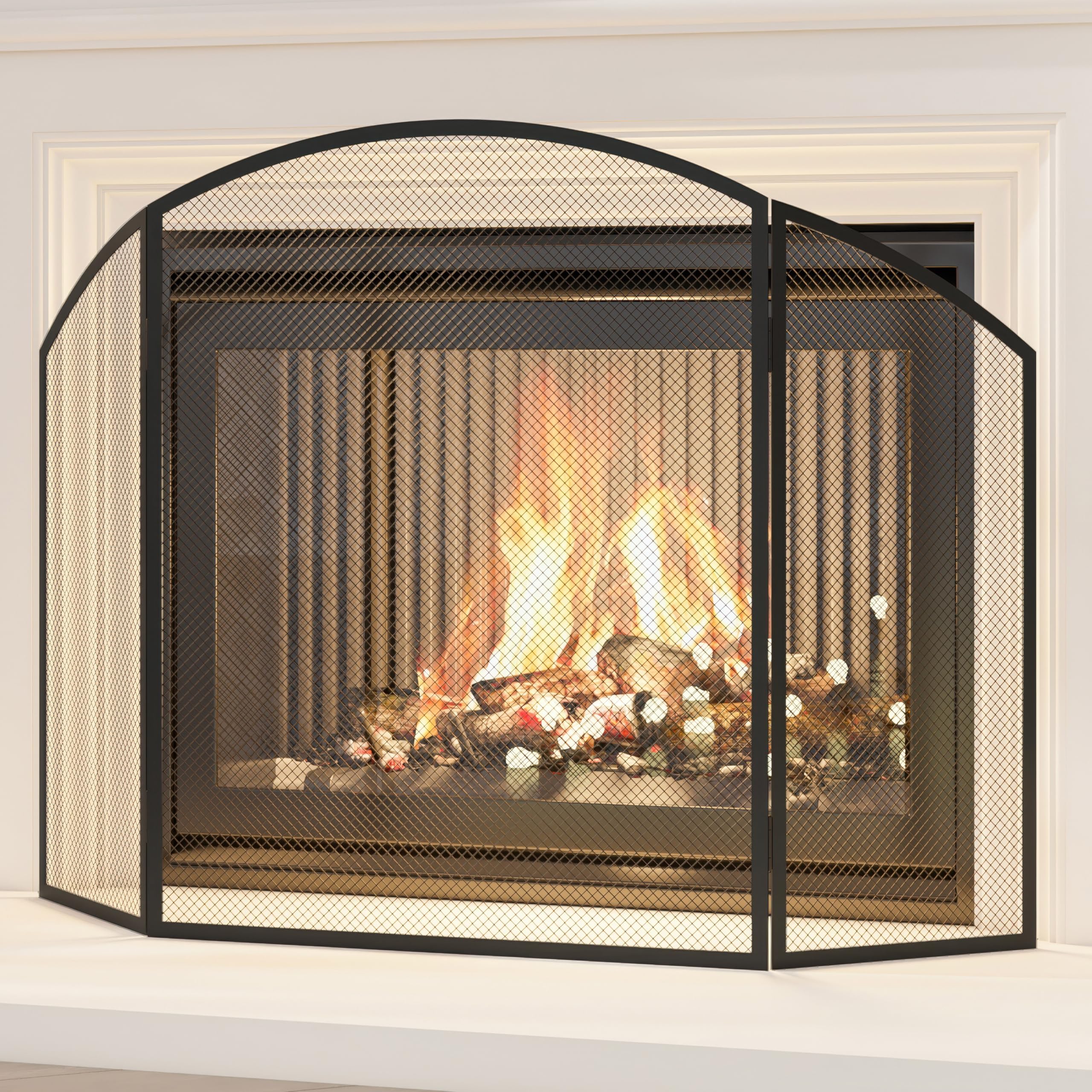 Kingson Rejilla de Protección para Chimenea Negra 96.5x61cm, Protección contra el Fuego para Estufas de Leña y Quemadores de Troncos, Protección contra el Fuego para Bebés, Protección contra el Fuego