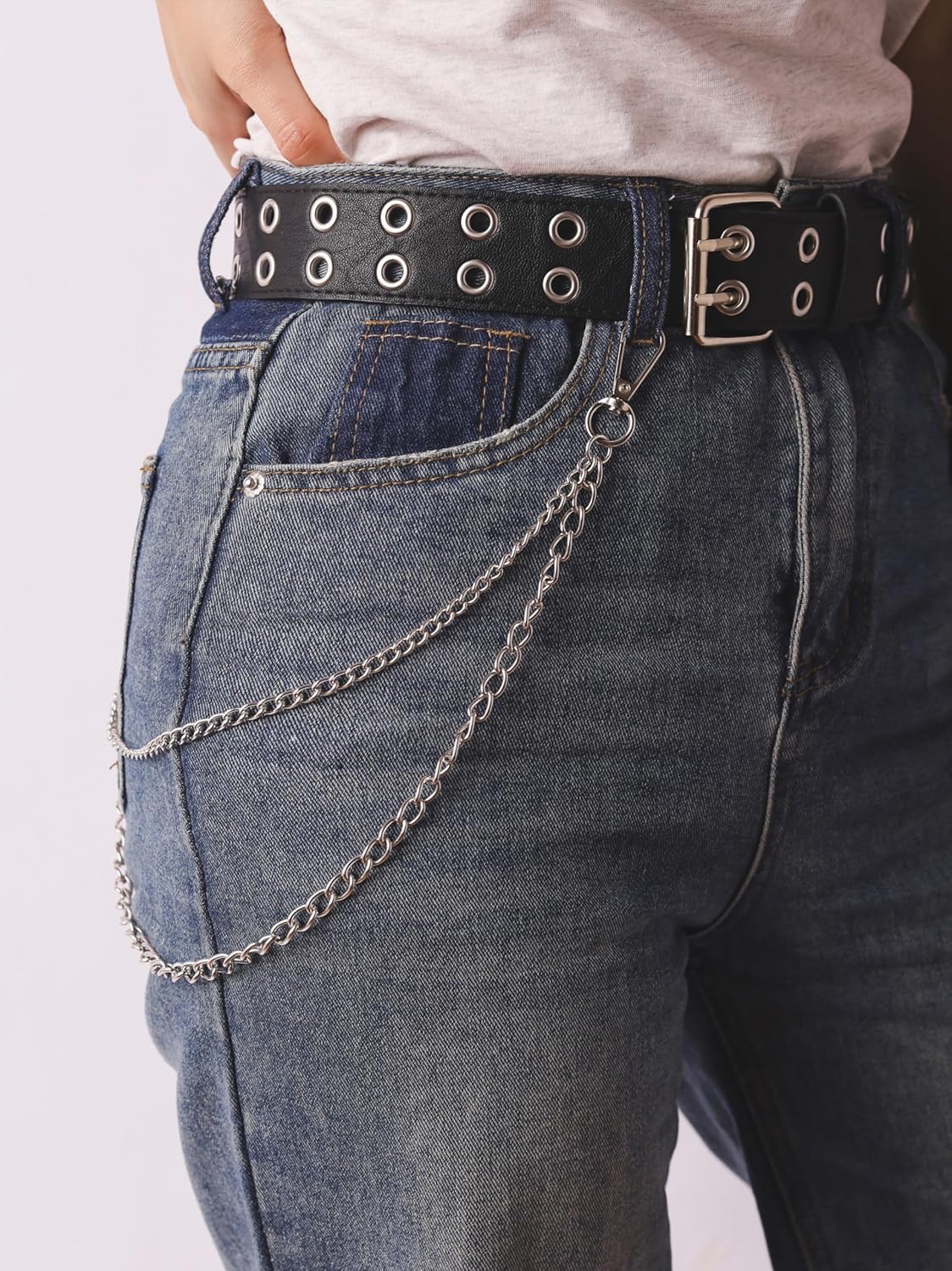 Sacina Black PU Leather Belt With Detachable Chain, Emo Punk Grunge Jewelry, Gothic Black Studded Belt for Women, Goth Accessories - Image 4