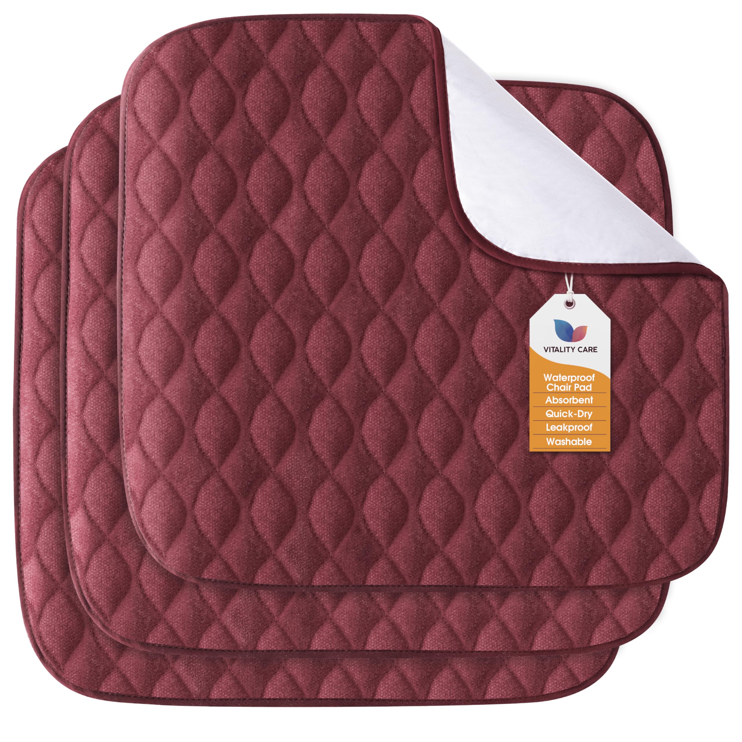 Vitality Care Wine 3Pcs Incontinence Chair Pads, Incontinence Pads For Wheelchair Waterproof Chair Covers Washable Seat Pad Bed Chairs Pad Large For Sofas Wheelchairs Garden Furniture
