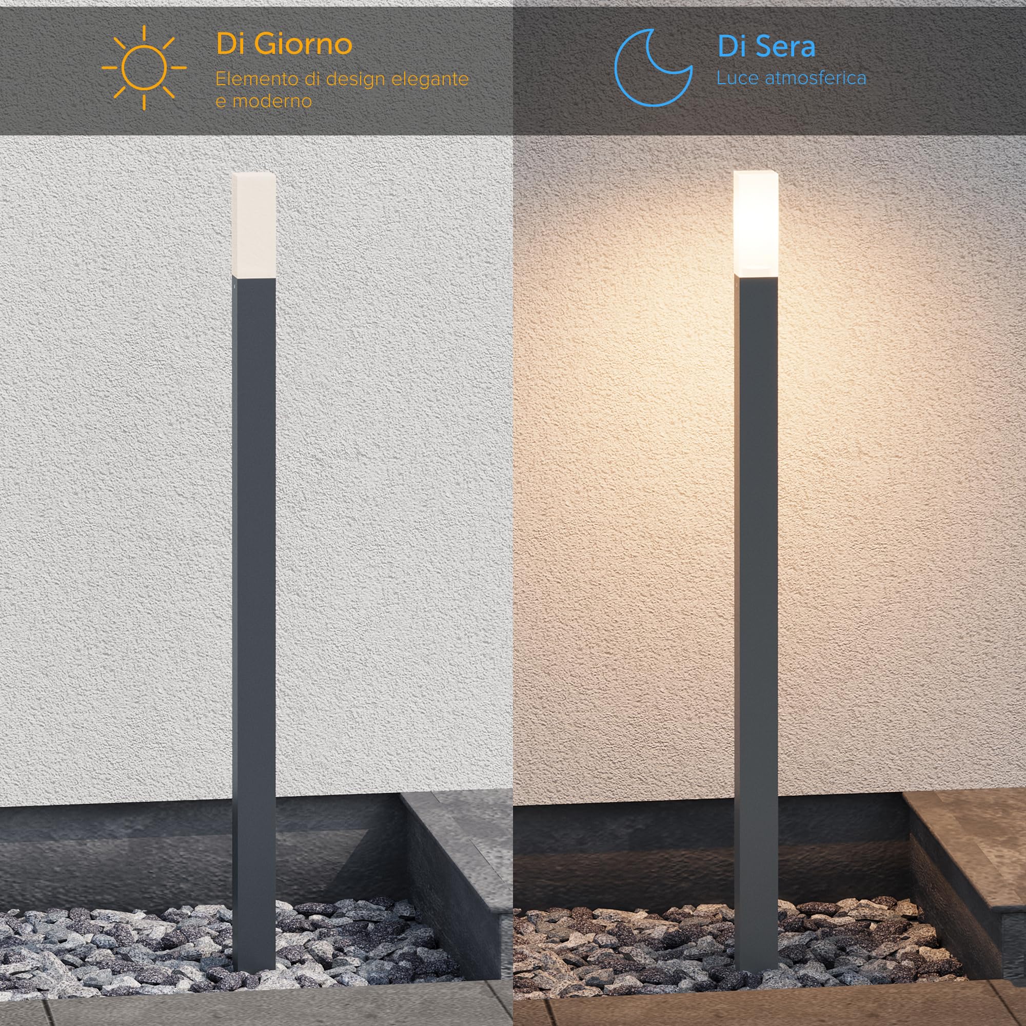 doporro Lampione da Giardino LED 3000K, Paletto Esterno Quadrato IP65 in Alluminio Grigio Scuro H40cm, Luce Calda per Vialetti, Giardini, Cortili e Ingressi