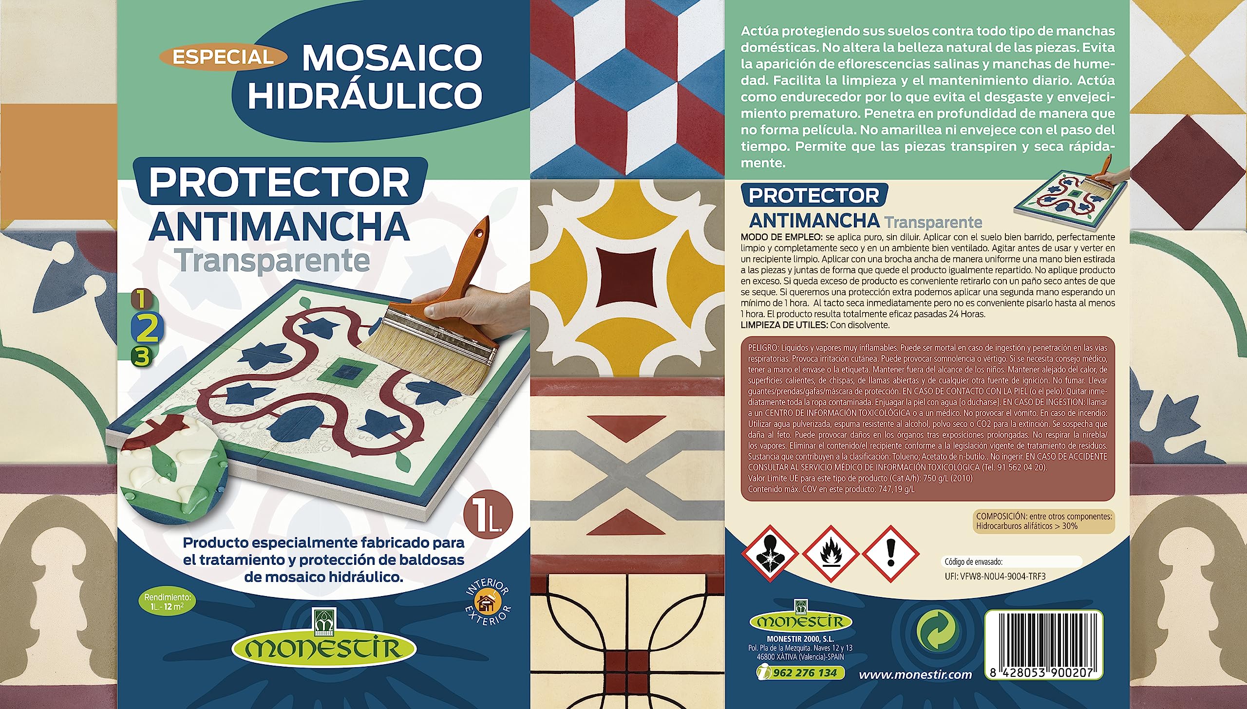 Monestir - Protector Antimancha Transparente, Especial Mosaico Hidráulico - 1 Litro