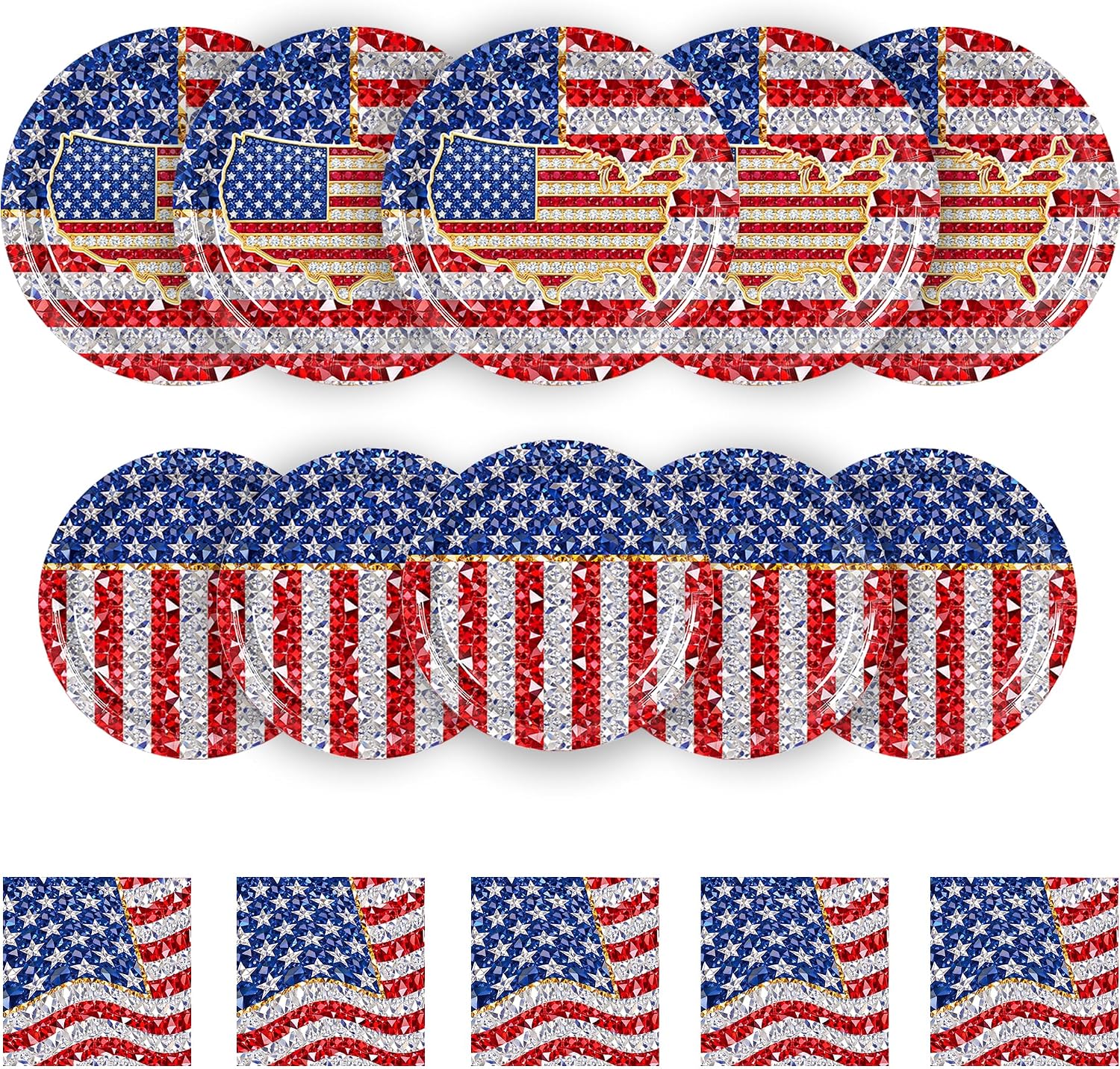 100 PCS 4th of July Paper Plates and Napkins Independence Day Tableware Set American Flag Dinnerware Party Decorations for Patriotic 250th anniversary Veterans Day (Map)