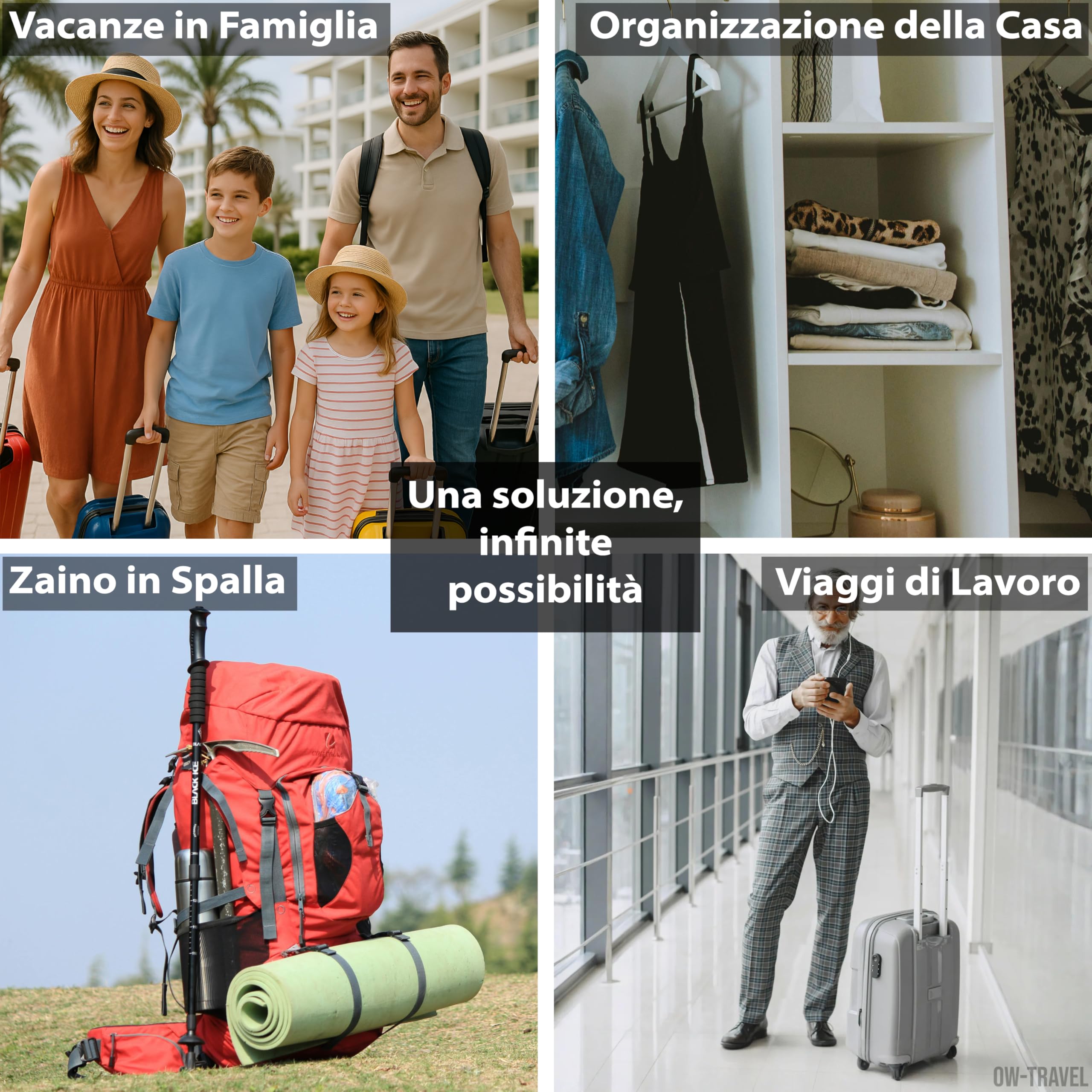 OW-Travel Organizer Valigia Salvaspazio a Compressione (4 Medi) Packing Cubes Compression per Zaino. Organizer da Viaggio per Valigia. Cubi Organizzatori per Valigie. Sacchetti Vestiti Viaggio