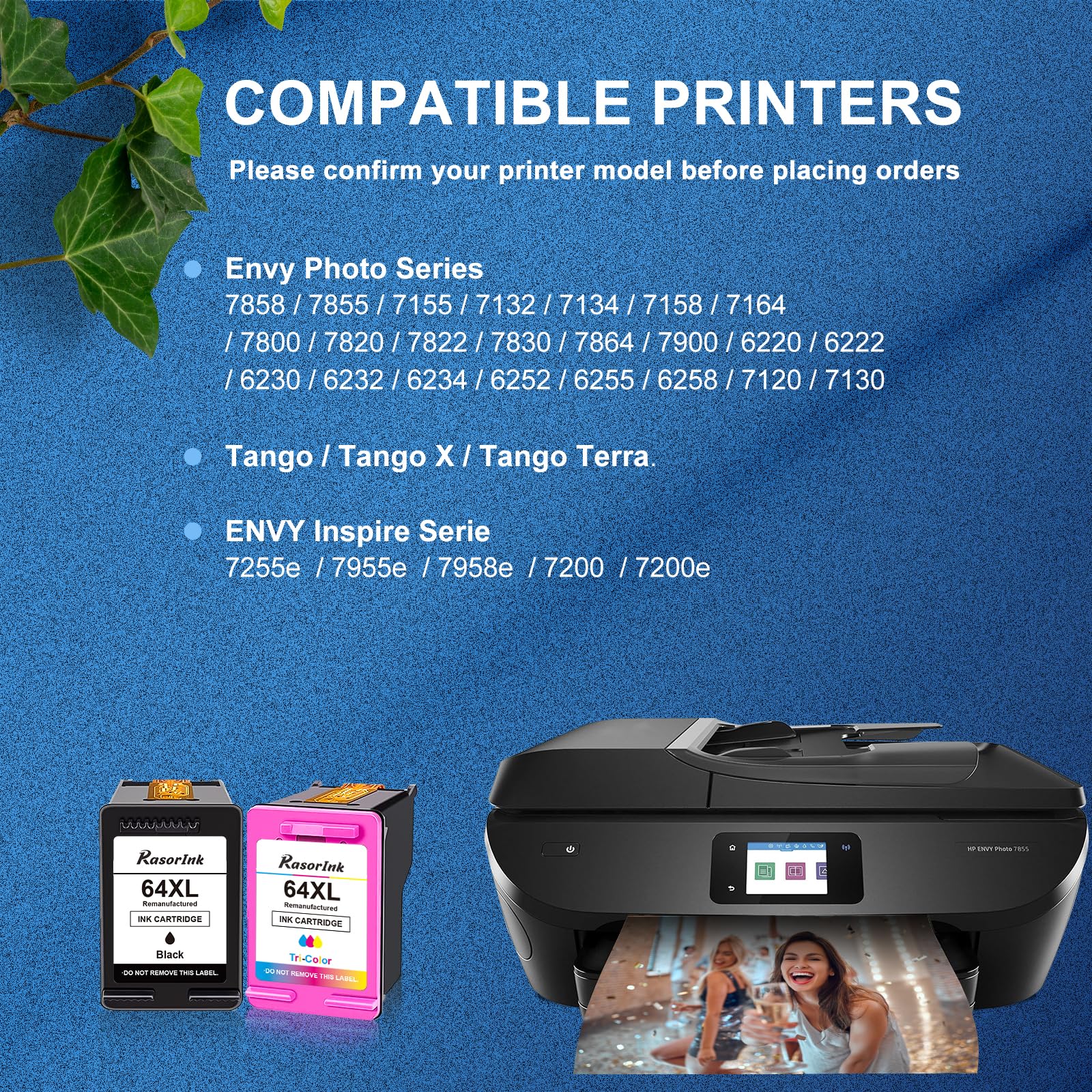 Pack 2 Cartuchos Negro Paquete Combinado De Cartuchos De Tinta 64XL De Repuesto Para HP 64XL Remanufacturado Negro Y Trabajo De Color Para Envy Photo 7858 7855 7120 7155 7158 7164 6255