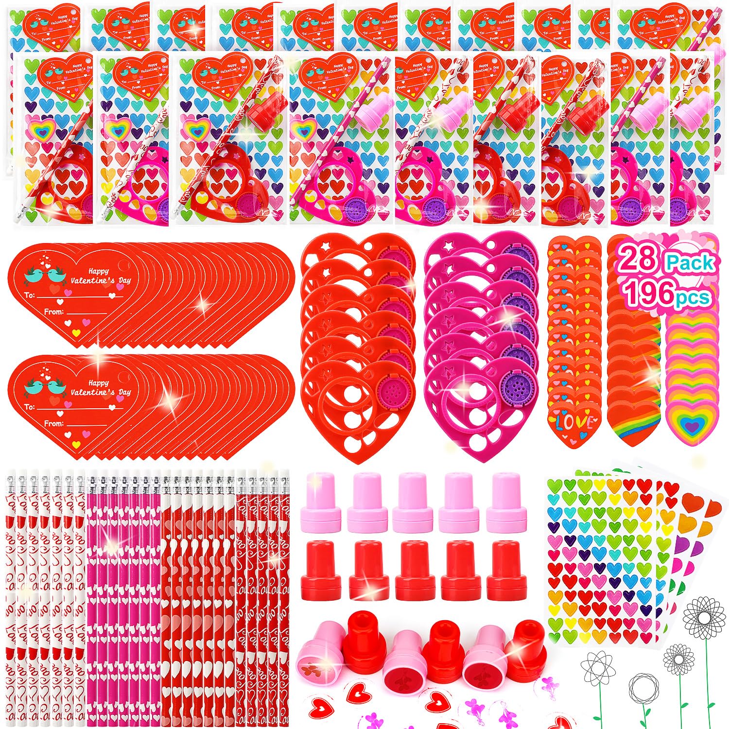 TOY Life Prefilled 196 Pcs Valentines Day Goodie Bags Stuffers for Kids Classroom Exchange Valentines Day Gifts for Students From Teacher Pre-filled Valentine Pencils Treats Party Favor Kids?