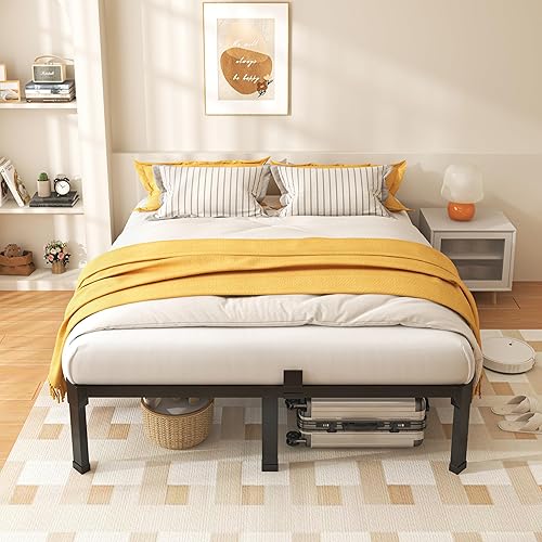 Miniatura 3 de ROIL Base de cama tamaño King de 14 pulgadas con tapón deslizante para colchón, plataforma de metal con listones de acero antichirridos de doble