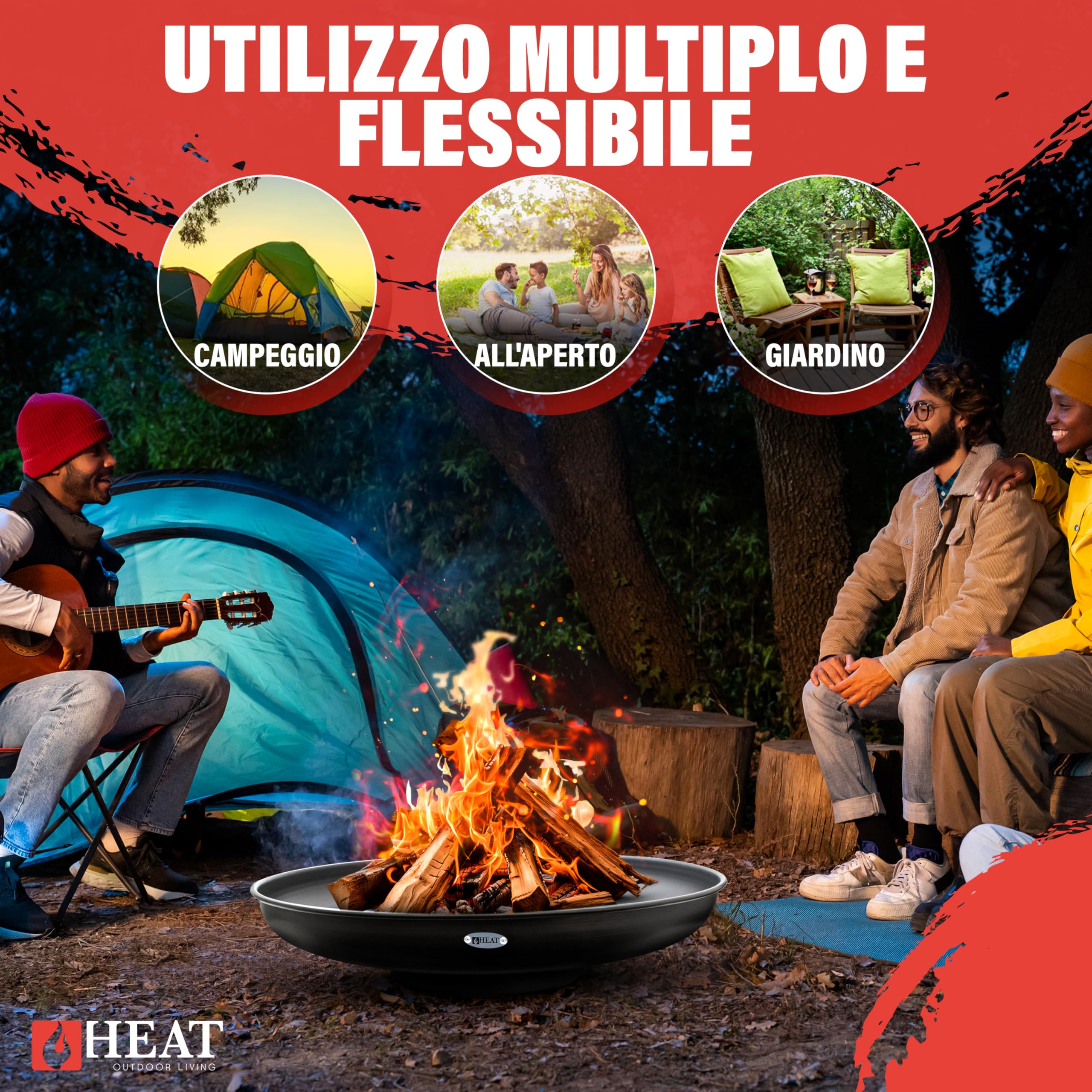 Ciotola Per Fuoco Diametro 90 cm Nero - Ciotola Per Barbecue Da Giardino - Fossa Per Fuoco All'aperto E Barile Per Fuoco - Riscaldatore In Acciaio Per Patio - 90x90x19cm
