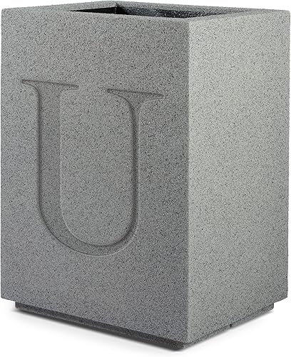 Miniatura 2 de PolyStone Monogram U - Macetero alto de columna para exteriores e interiores, 23 pulgadas de ancho x 18 pulgadas de profundidad x 30 pulgadas de