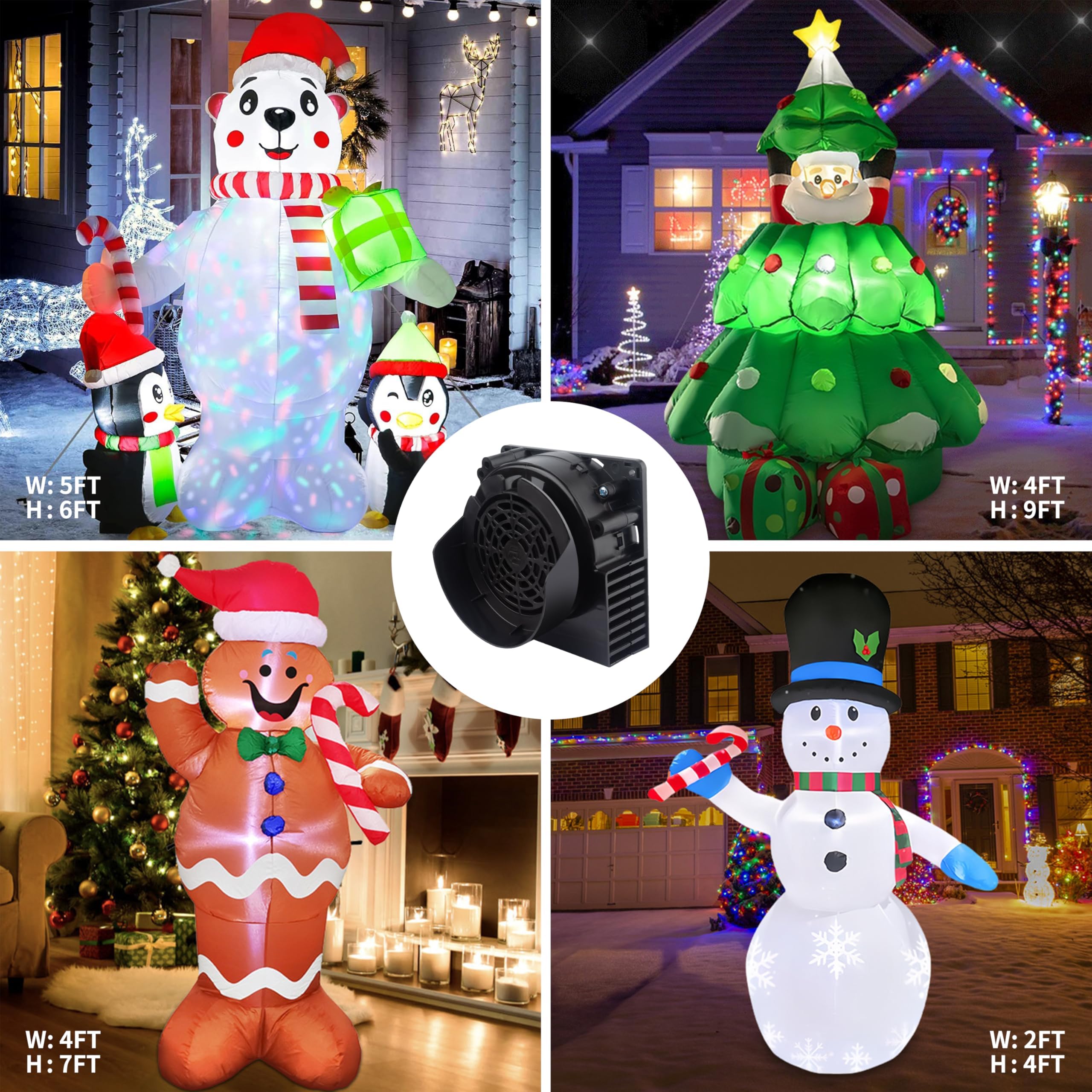 Nadmuchiwany mini wentylator z 4 diodami LED, wodoodporny wentylator 3100 (obr./min), do dekoracji nadmuchiwanych 1,9-2,7 m, Halloween, Boże Narodzenie, Wielkanoc, podwórze