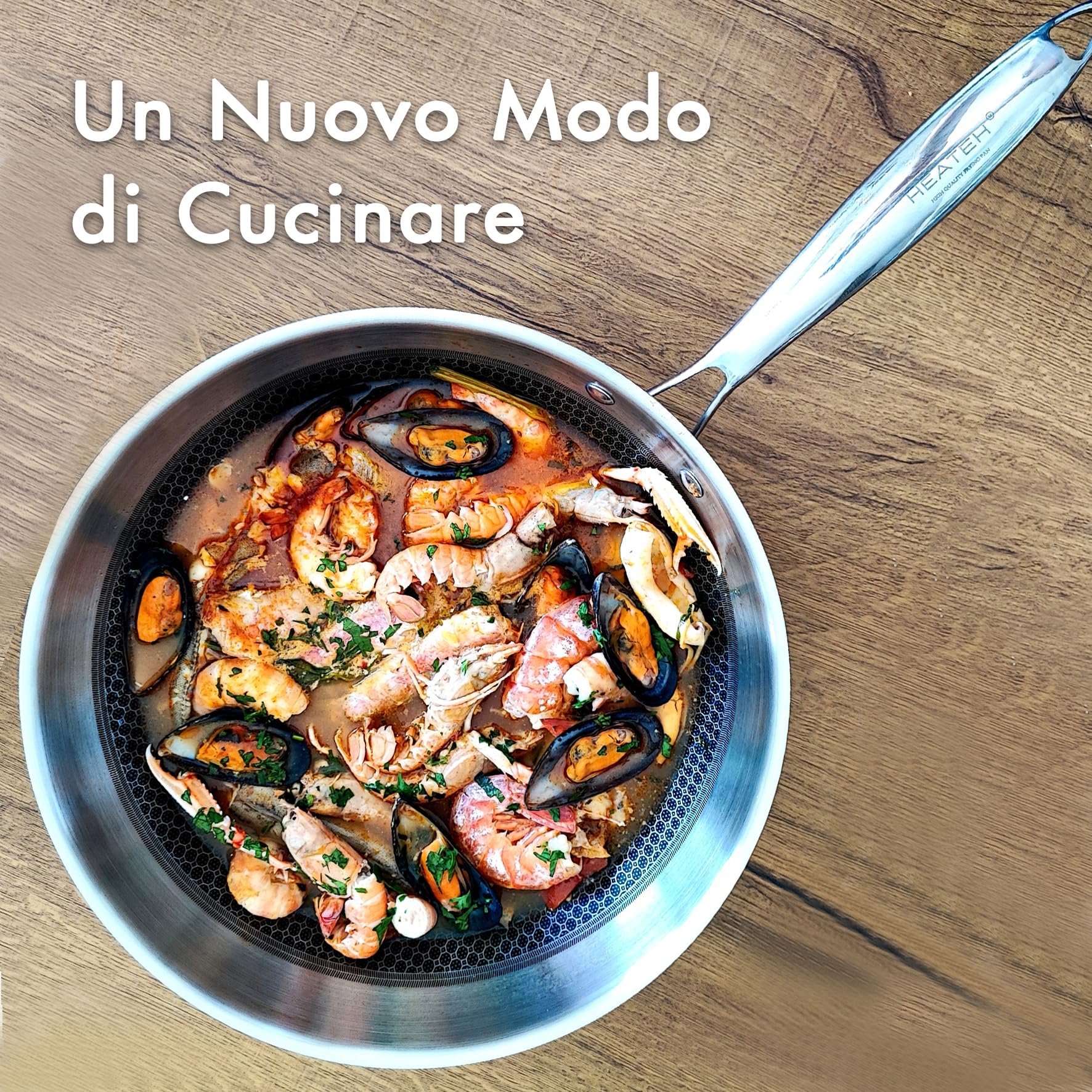 Set di 3 Padelle + Wok | Padella Antiaderente in Acciaio Inox Triplo Strato con Coperchio in Vetro | Antiaderente e Antigraffio | Adatta a tutti i Piani Cottura (HEATEK SET)