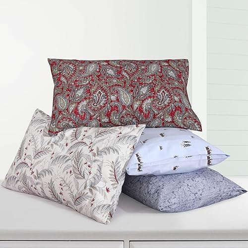 Miniatura 7 de Tribeca Living Juego de 2 fundas de almohada estándar de franela de algodón con estampado portugués ultrasuave, hojas de Chiara