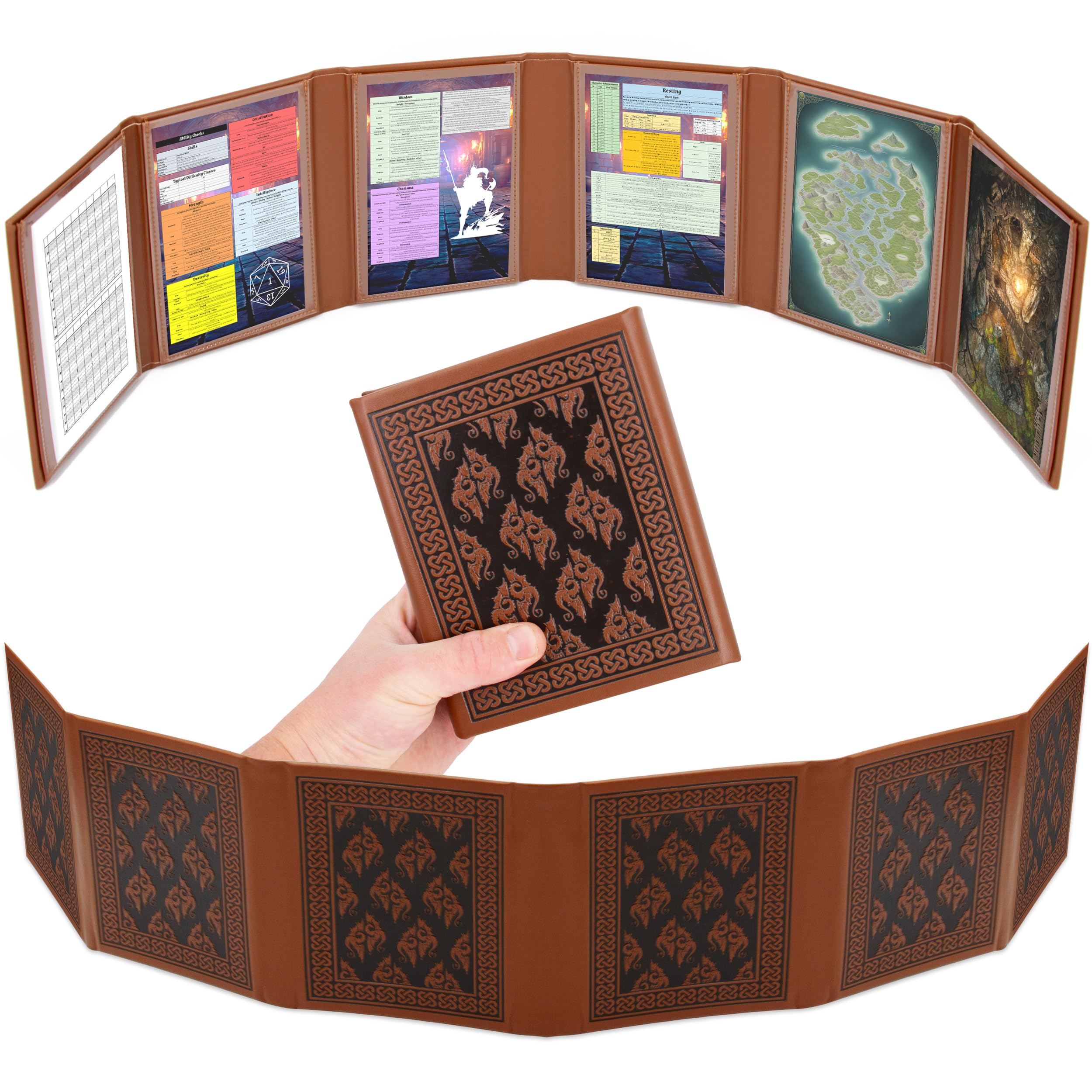 CASEMATIX Miniature DM Screen - 6-Panel Faux Leather Mini Dungeon Master Screen for TTRPGs, Compact DND DM Screen for Better Player Connection Tabletop RPG Sessions with Low-Profile Design, Brown