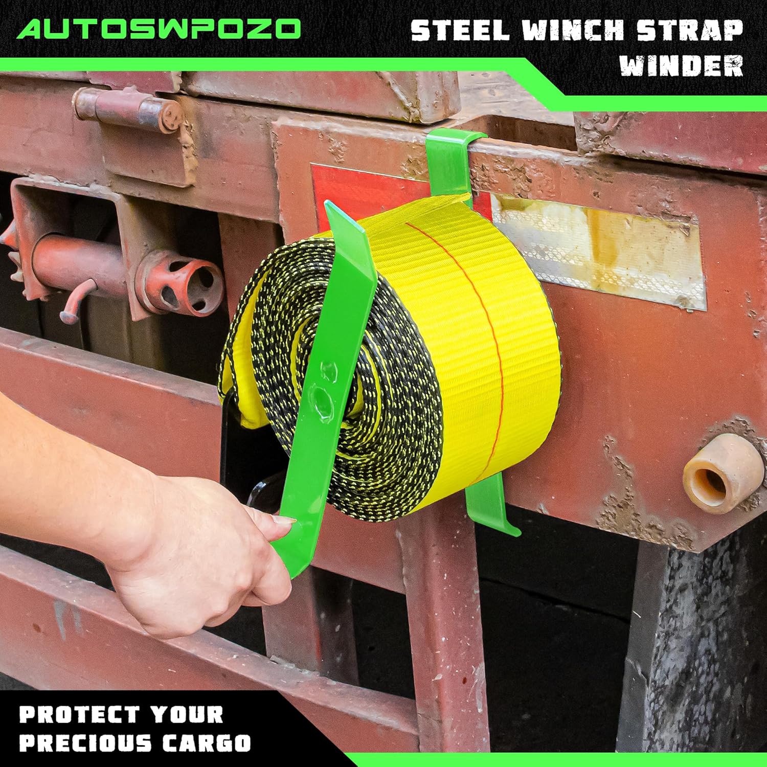 2 Pack Winch Strap Winder, Easy Speedy Hand Roller Strap Winder, Roll-up Flatbed Trailer Winch Straps up to 4" Wide, Strap Winder for Trucks, Trailers, Vans, Warehouses (Green)