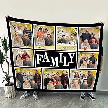 Custom Blanket with Photo, Personalized Picture Throw Blanket with Family Letter Design, Customized Memory Mothers Fathers Day Birthday Anniversary Christmas Valentine Gifts for Friend Couples