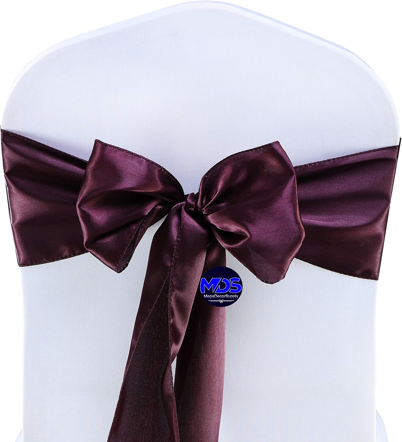 MDS Pack of 250 PCS Wedding Satin Chair sash Chair Decorative Bow Designed Chair Ribbon Ties Back Sash for Wedding Banquet Party, Events Supplies, Home Decorations (7 x 108 Inch, Plum)